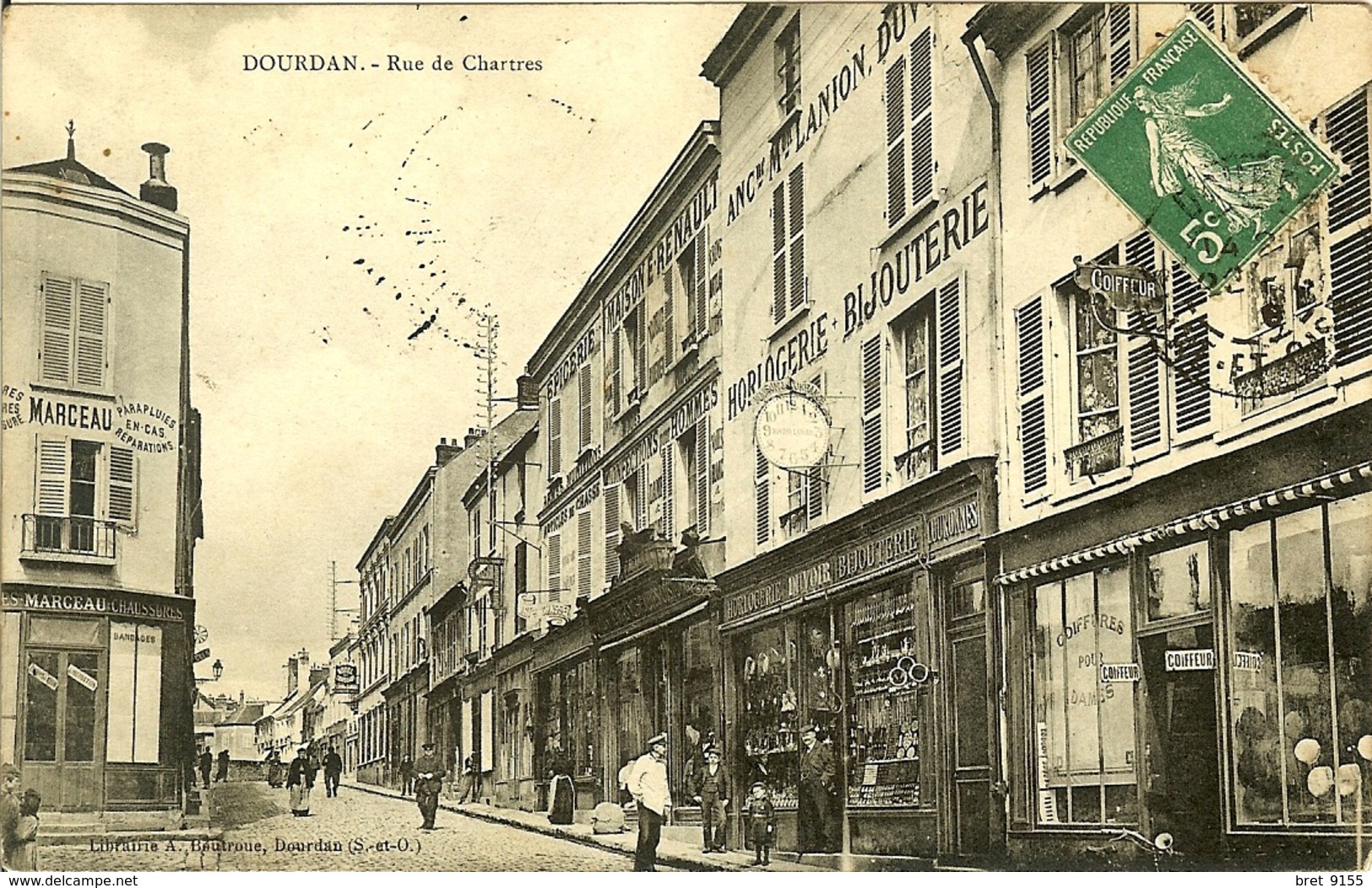 91 DOURDAN RUE DE CHARTRES HOTEL CHASSE CONFECTION RENAULT HORLOGERIE BIJOUTERIE COIFFEUR VENTE DE PARAPLUIES  ANIMEE - Dourdan