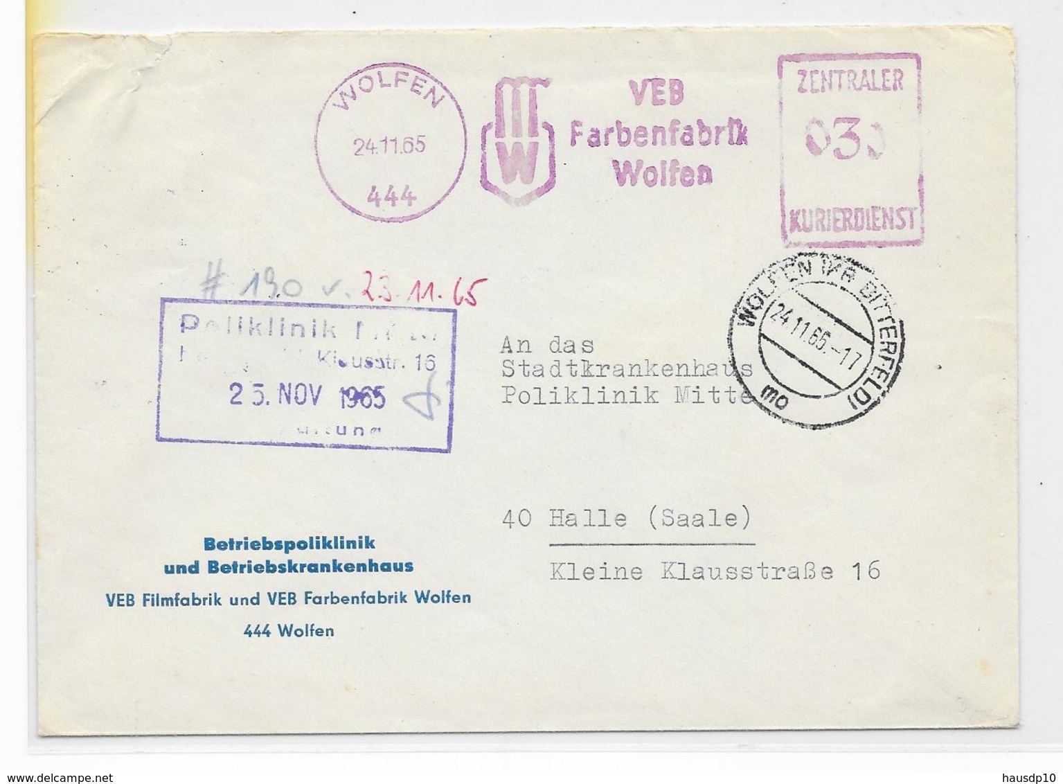 DDR ZKD AFS VEB Farbenfabrik Wolfen 1965 Betriebspoliklinik - Otros & Sin Clasificación