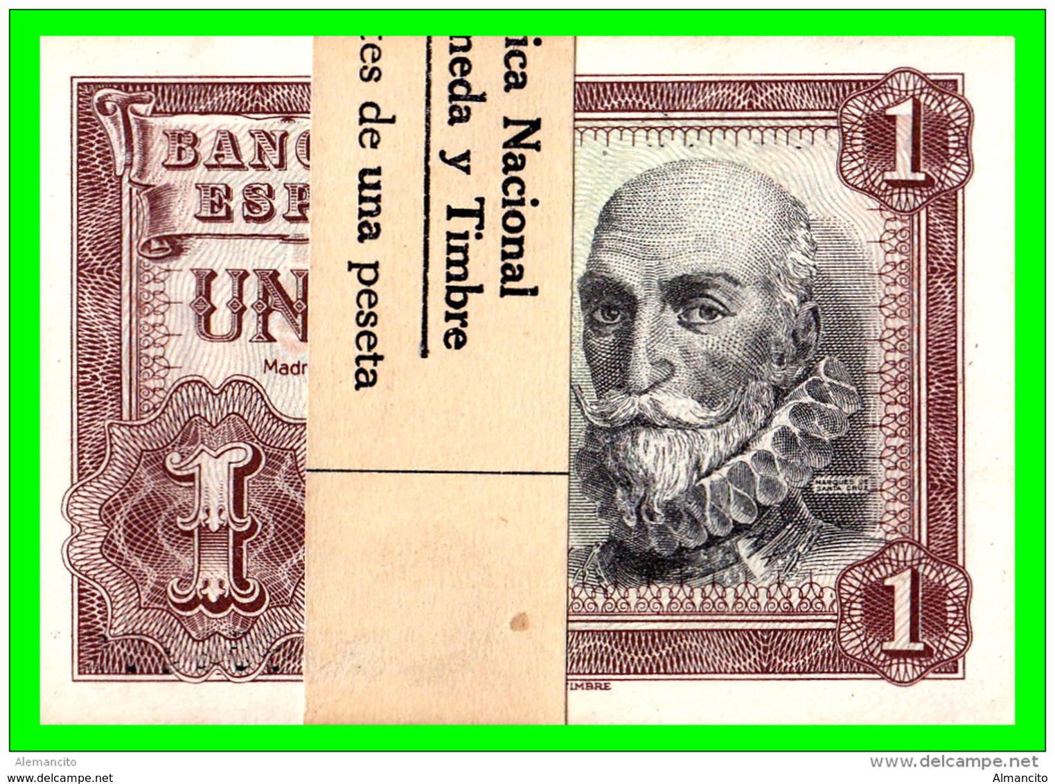 ESPAÑA TACO DE 100 BILLETES DE 1 PESETA DE FRANCO AÑO 1953 MARQUES DE SANTA CRUZ SERIE A-0352201-AL - A-0352300 - 1-2 Pesetas