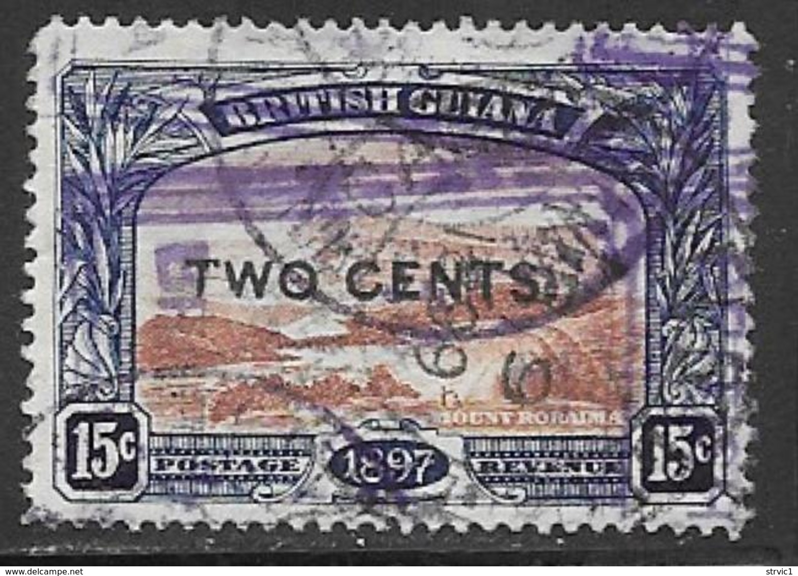 British Guiana Scott # 159 Used Mt. Roraima, Surcharged,1899 - British Guiana (...-1966)