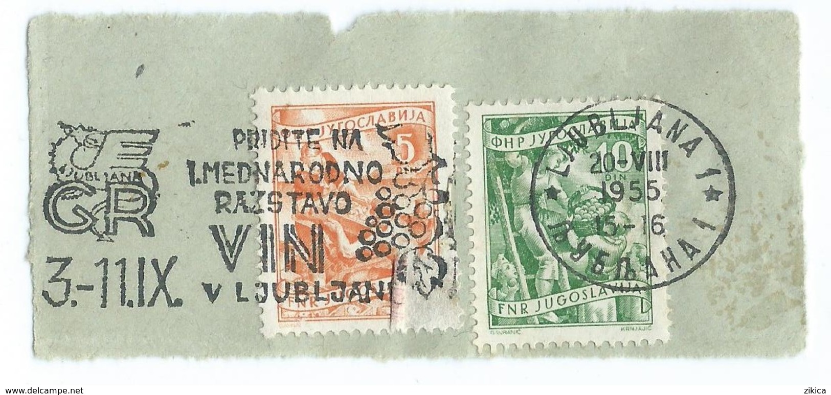 CUT OF LETTER - Yugoslavia Slovenia Ljubljana 1955 Machine Stamp Slogan/flamme - International Wine Exhibition,grapes - Brieven En Documenten