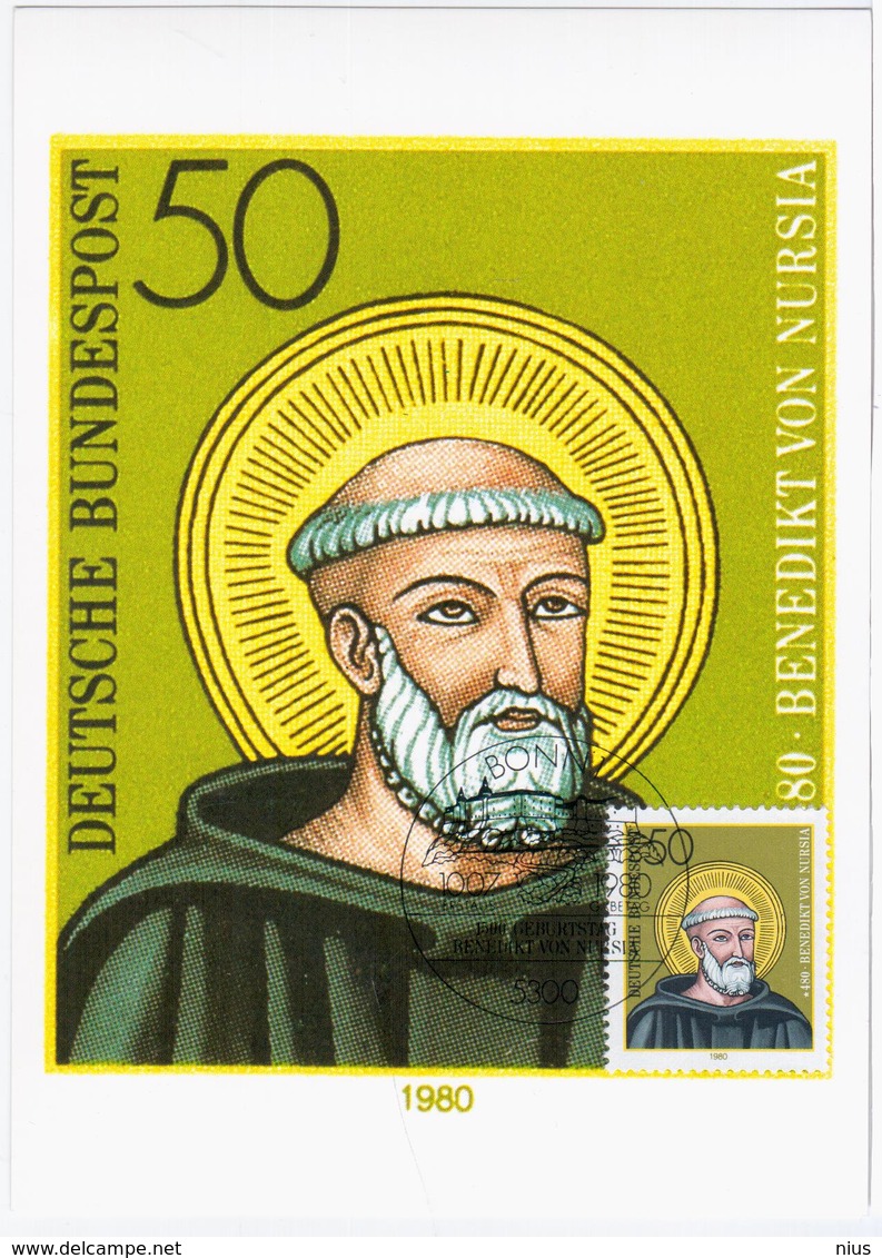 Germany Deutschland 1980 Maximum Card, Benedikt Von Nursia, Christian Saint Orthodox, Canceled In Bonn - 1961-1980