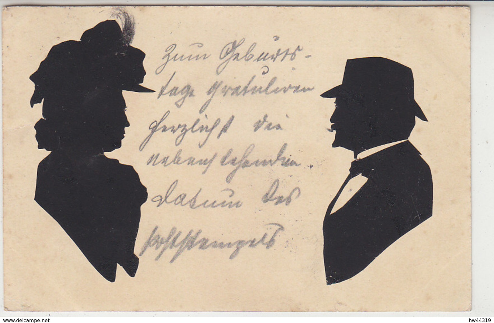 Ein Paar Als Scherenschnitt - 1902 Aus Düsseldorf Nach Neubrandenburg - Scherenschnitt - Silhouette