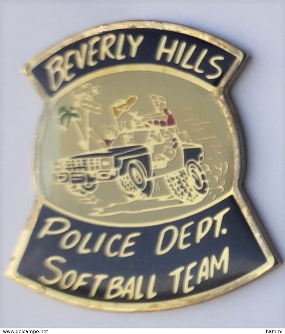 PP39 Pin's Police Dept. Softball Team Beverly Hills Jeep 4x4 Usa Baseball Base Ball ? Palmier Achat Immédiat - Police