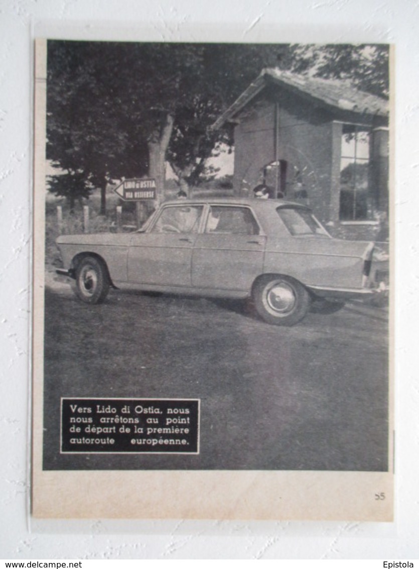 Peugeot 404 (LIDO Di Ostia Via Ostierse) - Coupure De Presse De 1960 - Voitures
