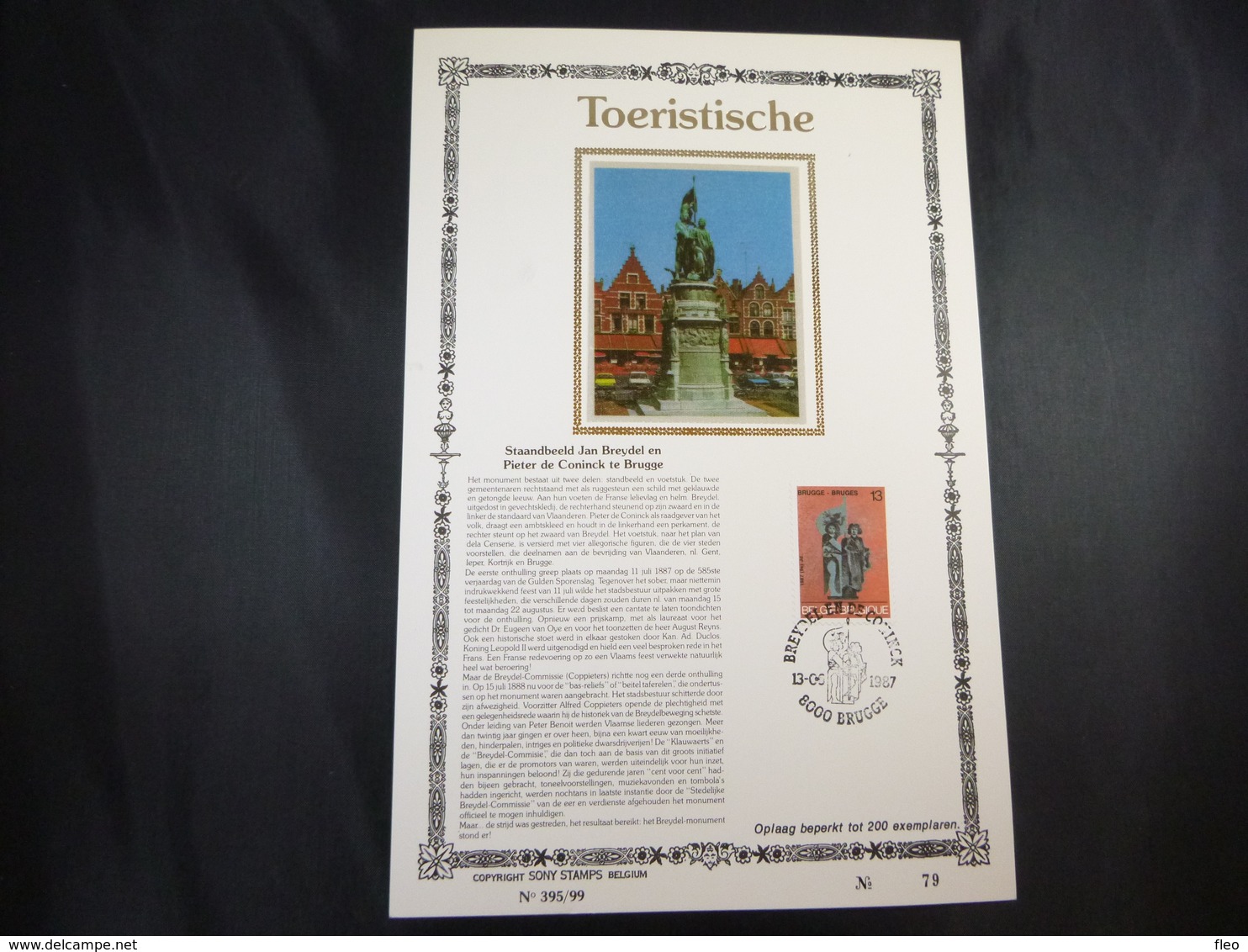 BELG.1987 2254 2255 2256 2257 & 2258 FDC Filatelic Cards Zijde ,Ed.Lim.NL : " TOERISTISCHE 1987 " - 1981-1990