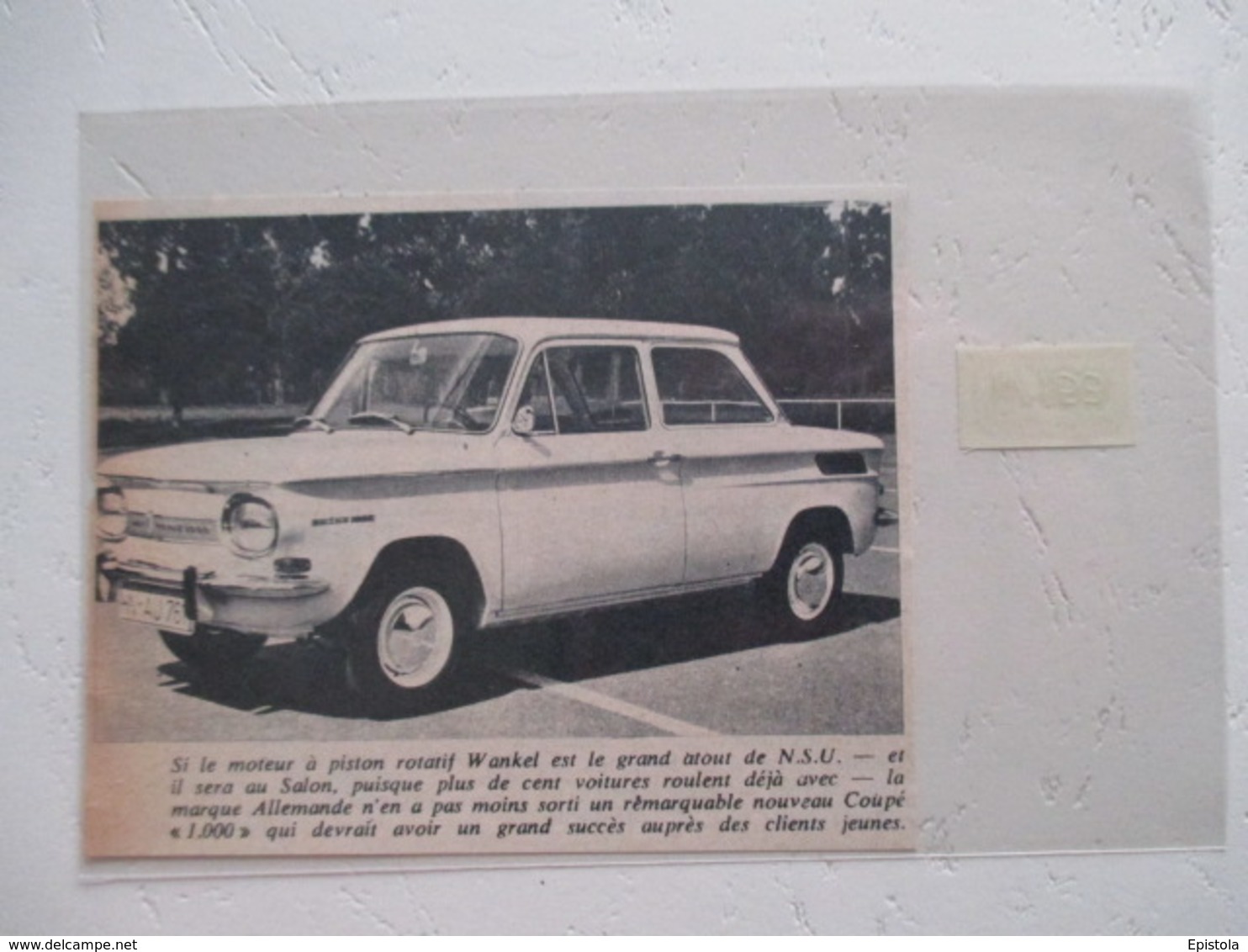 Automobile Allemande  NSU Coupé Prinz 1000 (Motorisation Wankel)   - Coupure De Presse Non Datée - Voitures