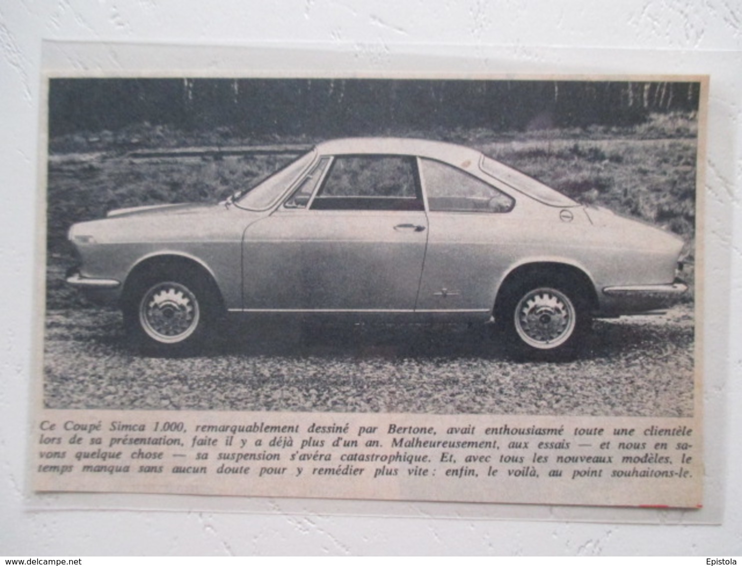 Automobile Simca 1000 Coupé Bertone  - Coupure De Presse Non Datée - Voitures