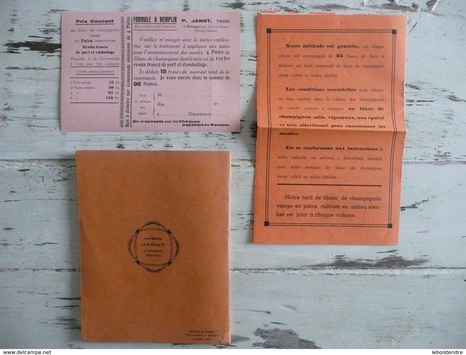 LES CHAMPIGNONS DE COUCHE PIERRE JANOT 2E EDITION  1937 CULTURE RECETTES+ PUBLICITE + BON DE REDUCTION - Garden
