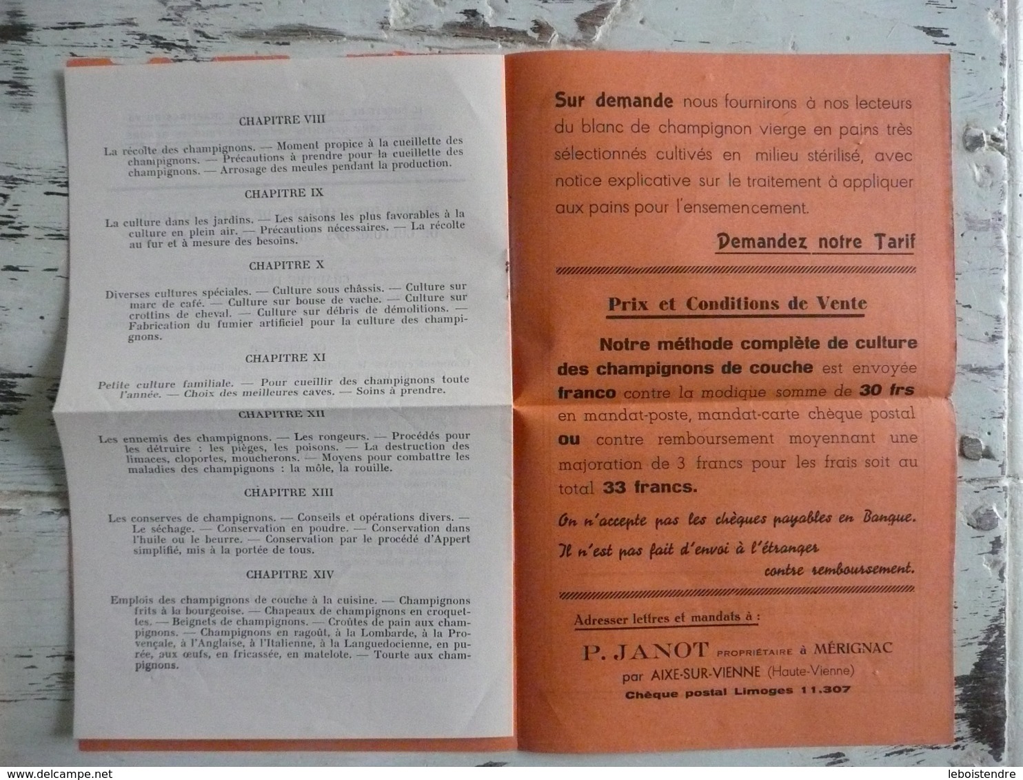 LES CHAMPIGNONS DE COUCHE PIERRE JANOT 2E EDITION  1937 CULTURE RECETTES+ PUBLICITE + BON DE REDUCTION