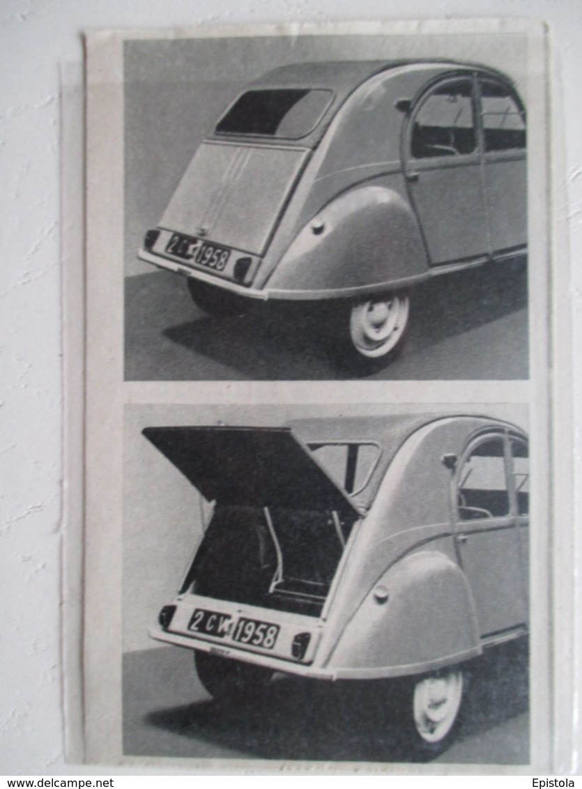 Voiture Citroen 2 CV Avec Nouvelle Version Coffre à Bagages - Coupure De Presse De 1958 - Voitures