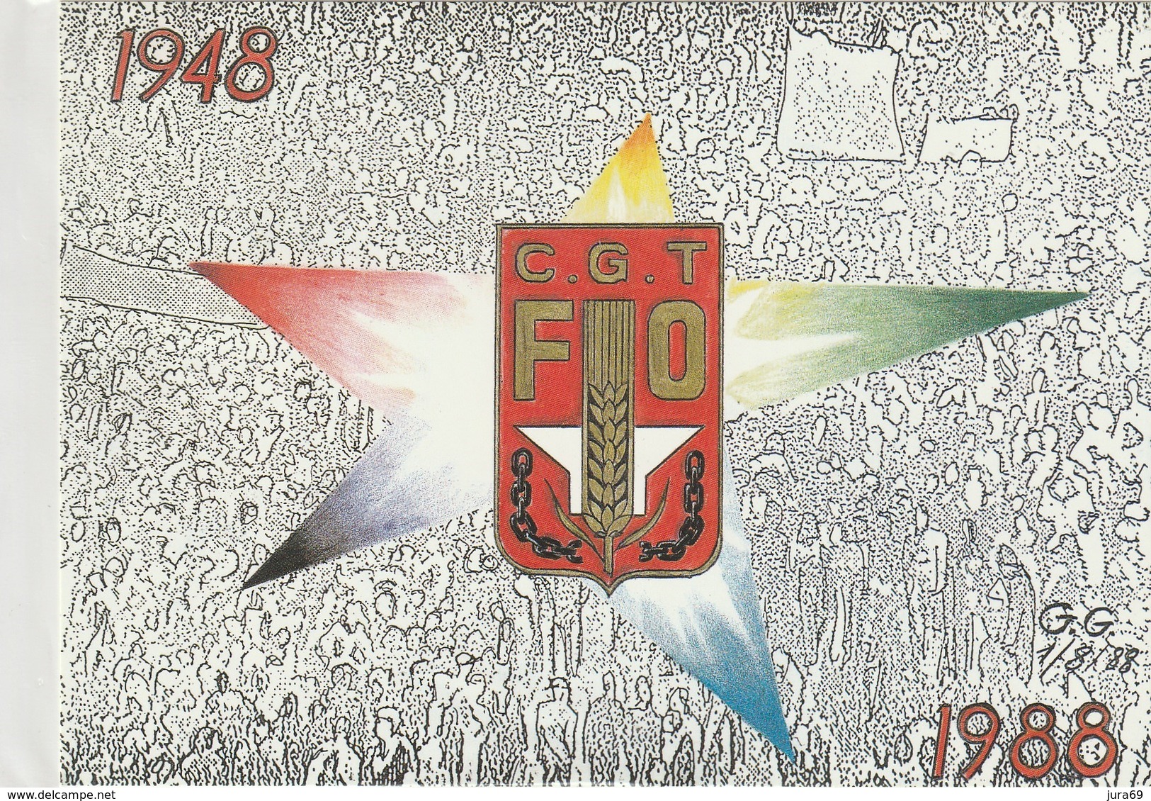 France Oblitéré 1988  Carte Quarantenaire De Force Ouvrière - 1980-1989