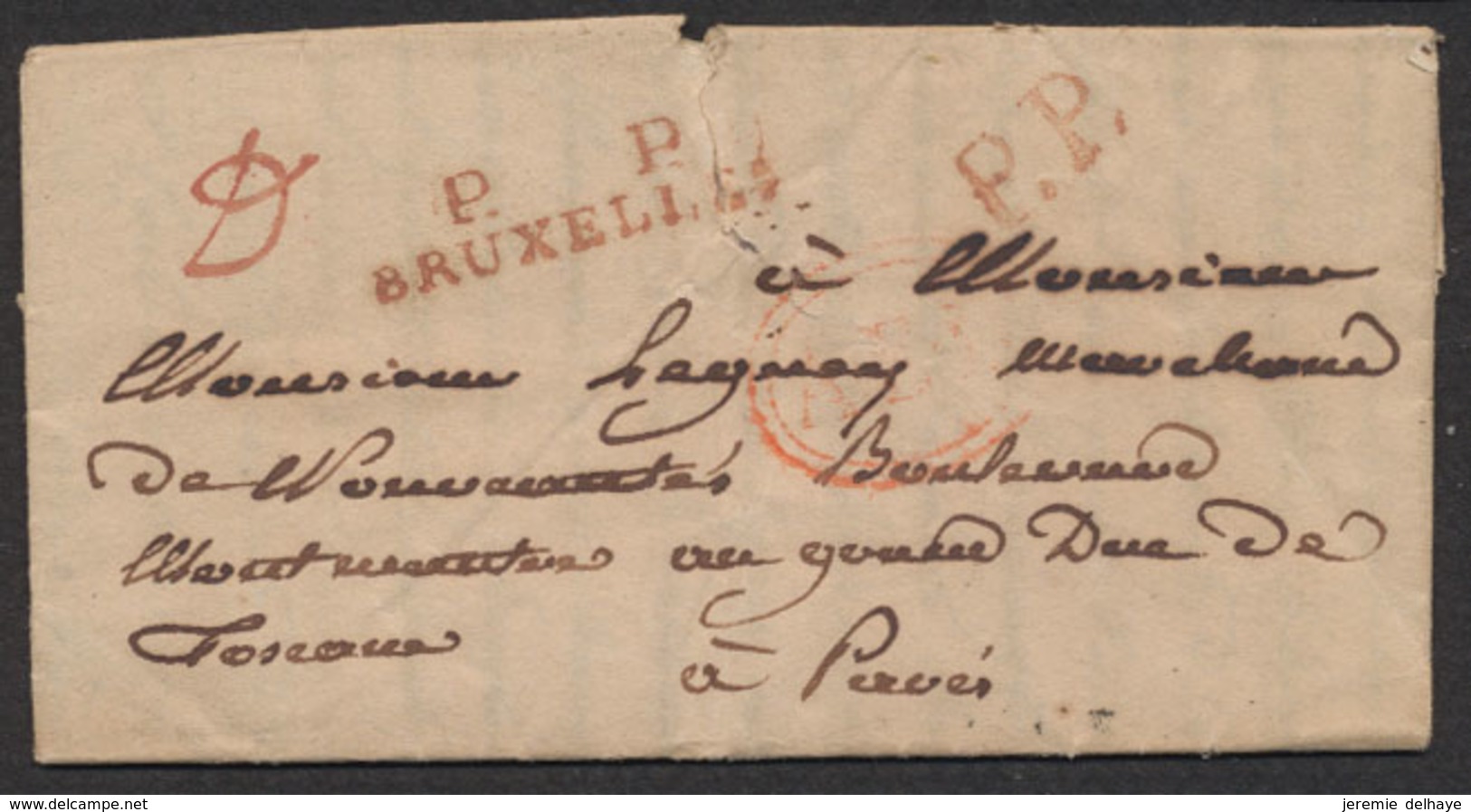 Précurseur - LAC Datée De Bruxelles (1828) + P.P. Et P....P / Bruxelles En Rouge > Grand Duc De ? / Manuscrit "à Payé" - 1794-1814 (Période Française)