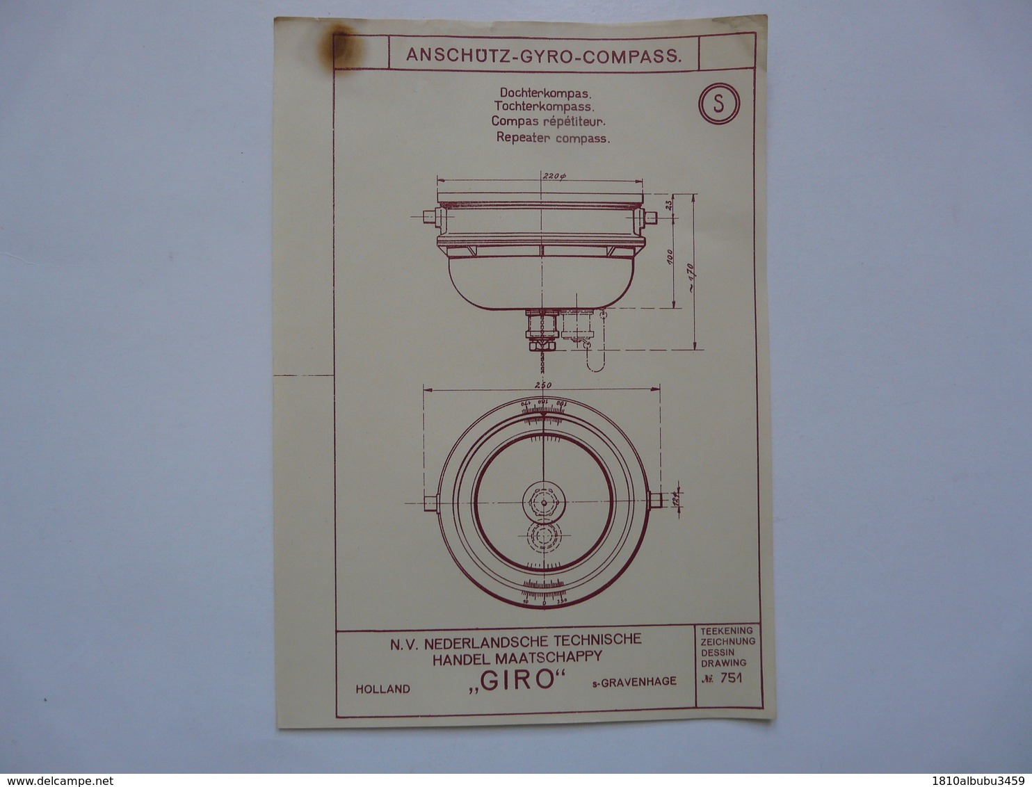 VIEUX PAPIERS - PLANCHE S : ANSCHÜTZ - GYRO-COMPASS - Compas Gyroscopique - Sous-marin - Machines