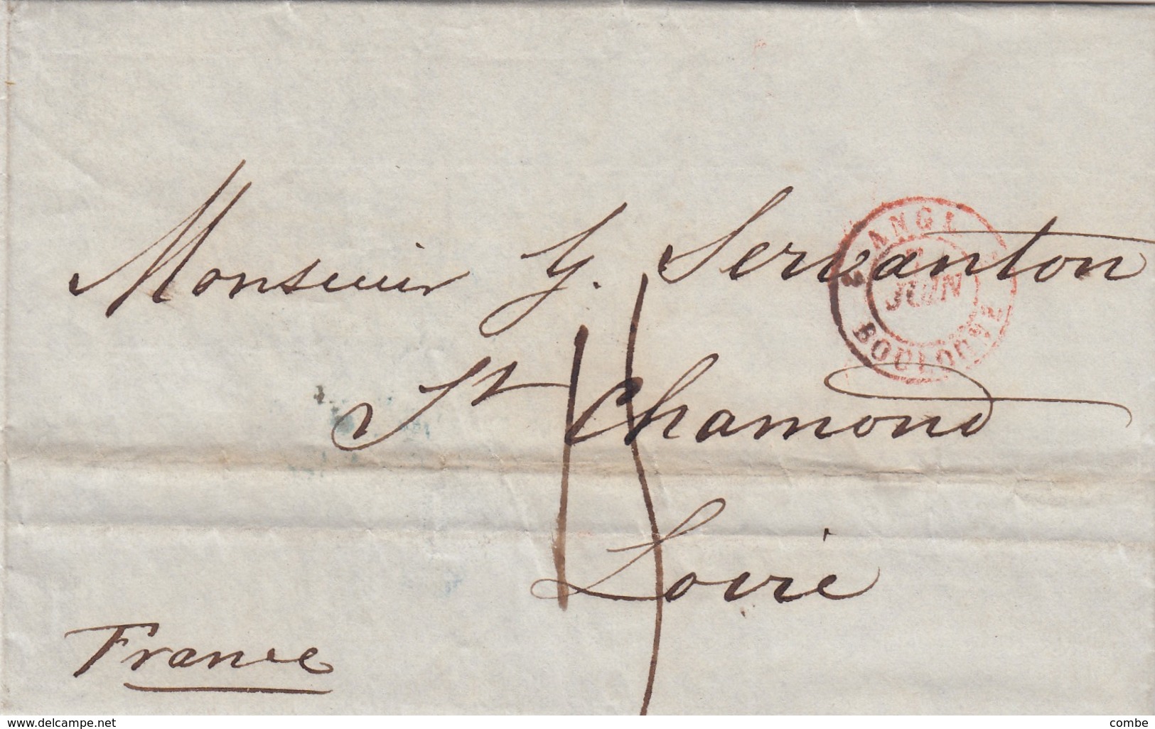 LETTER, 5 2 1846. LONDON TO FRANCE. ENTREE ANGL / BOULOGNE. TAXE PLUME 15 - ...-1840 Vorläufer