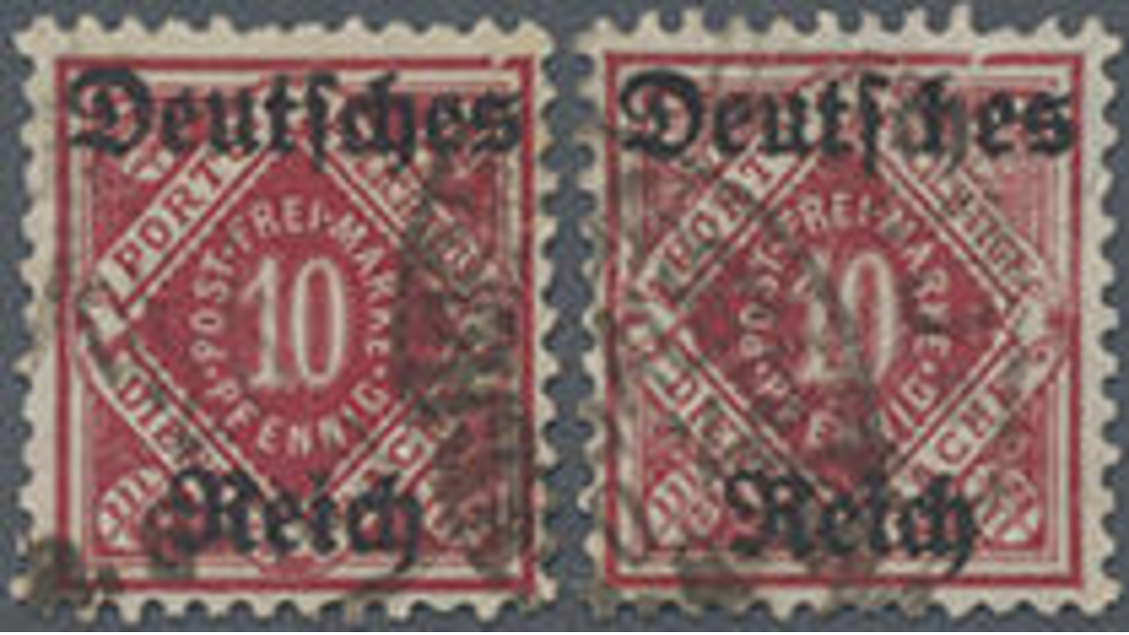 1920, 10 Pf. Dt.Reich A. Württ.Portopfl. Dienstsache Mit Beiden Plattenfehlern Kerben Im Oberen Rand",2 Gest. Pra.stücke - Andere & Zonder Classificatie