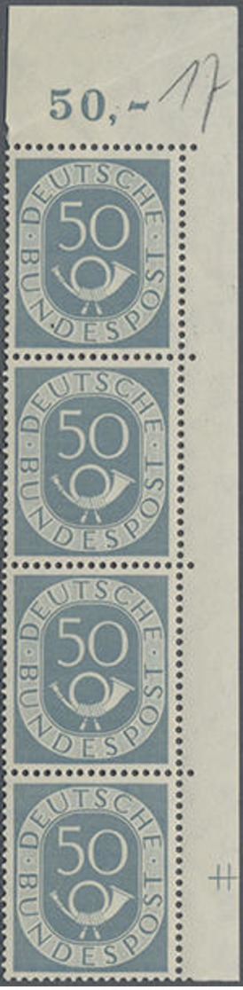 1951, 50 Pf. Posthorn Im Postfrischen Re. Ob. Eckrand-4er-Streifen, Oberer Wert Leichter Kalanderbug,Mi.800.- - Autres & Non Classés