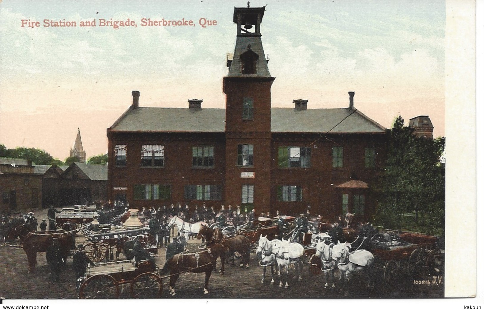 Fire Station And Brigade, Sherbrooke, Quebec, Valentine & Son's  (P102) - Sherbrooke