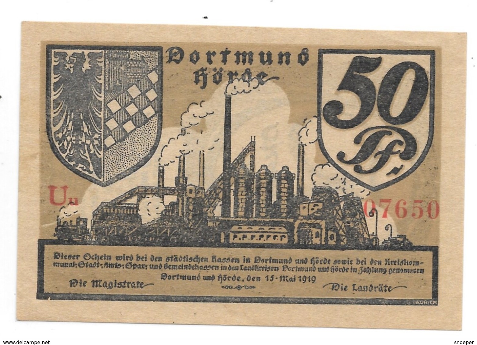 Notgeld Dortmund Und Horde 50 Pfennig    D28.2b - [11] Emisiones Locales