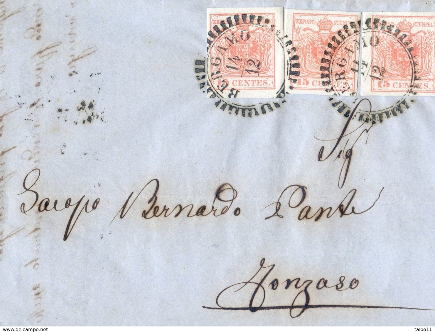 Lettre De Bergamo à Fonzaso - Triple  Affranchissement - 1855 - Lombardo-Veneto