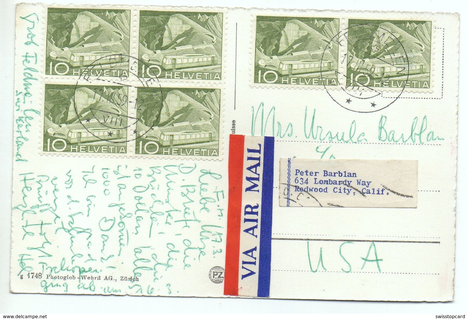 MEILEN Gel. 1959 Air Mail N. USA - Meilen