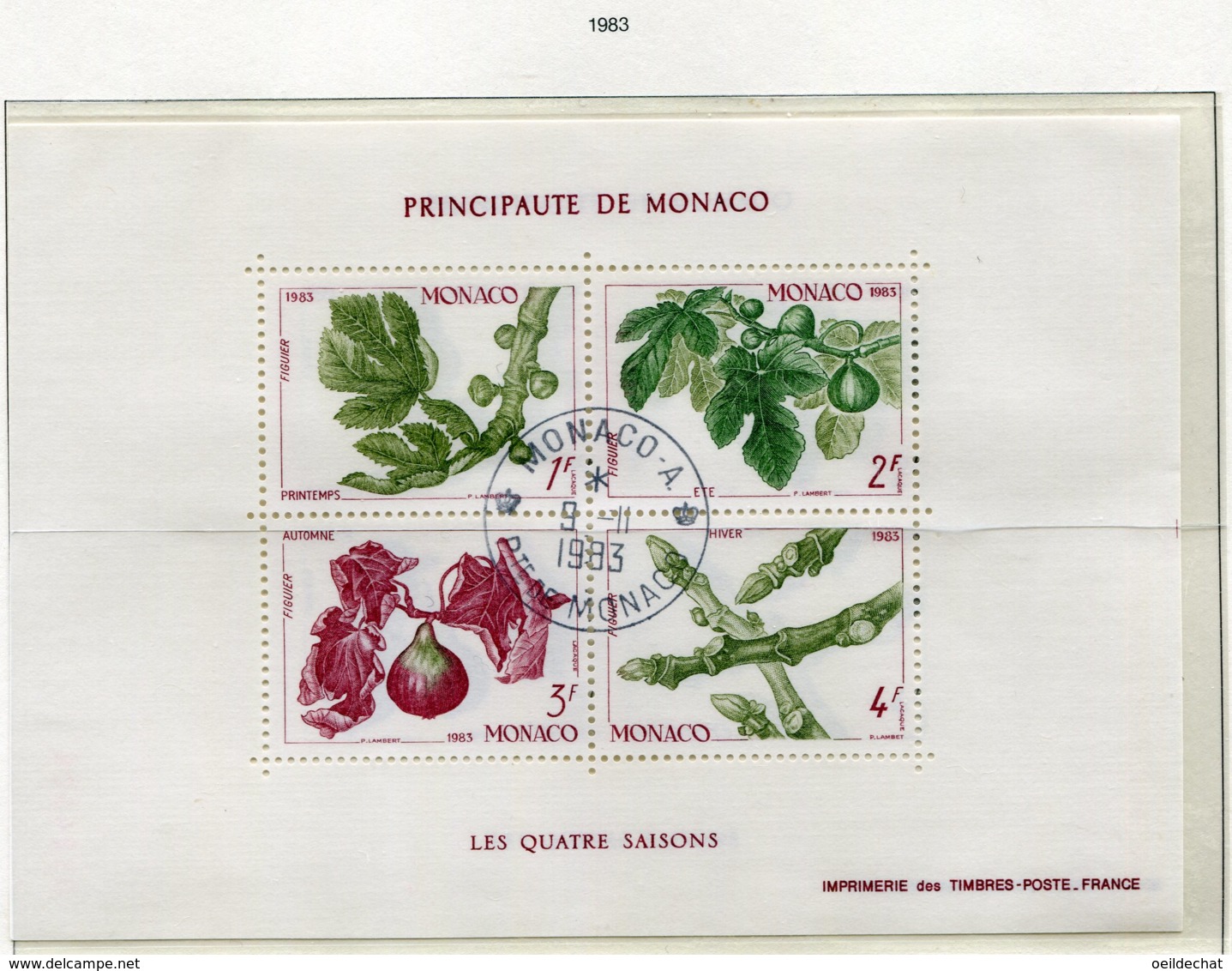 17384 MONACO Collection Vendue Par Page B.F 26 ° Les Quatres Saisons Du Figuier    1983  TB - Blocs