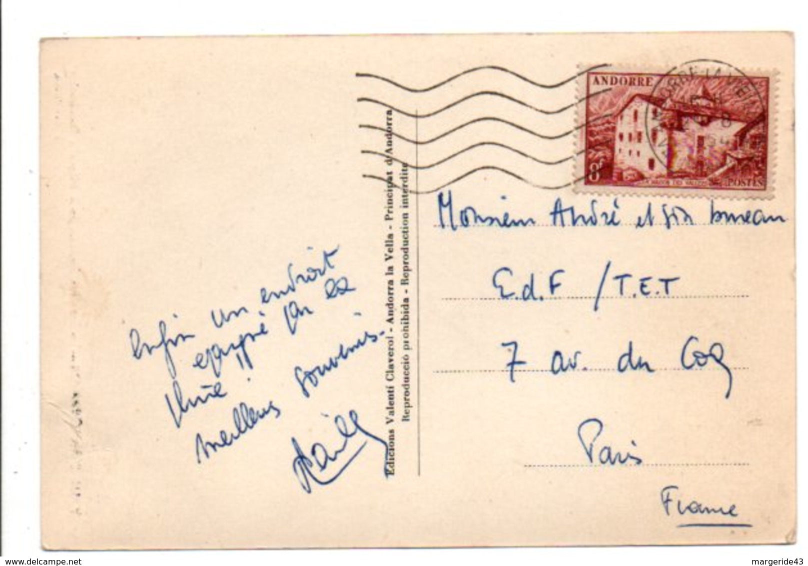 ANDORRE N°128 SEUL SUR CARTE POUR LA FRANCE 1954 - Lettres & Documents