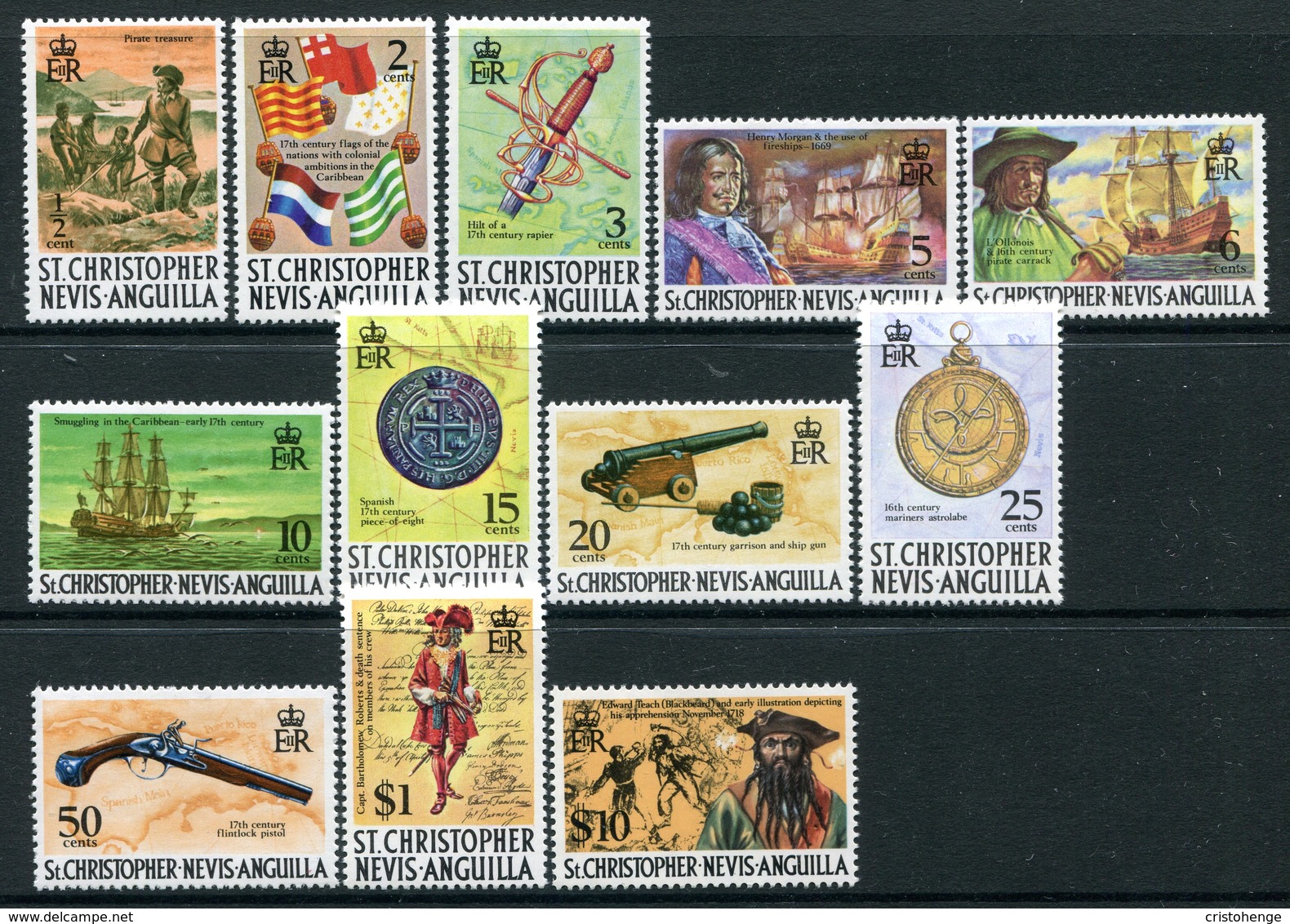 St Kitts, Nevis & Anguilla 1973-74 Pirates - New Wmk. - Set MNH (SG 269-280) - St.Christopher, Nevis En Anguilla (...-1980)