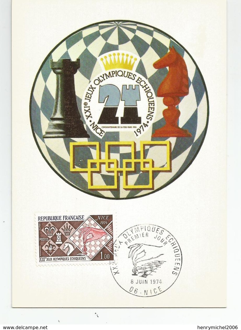 06 Nice Tournoi Jeux D'échec Olympiques Echiqueens 1974 échecs - Sonstige & Ohne Zuordnung