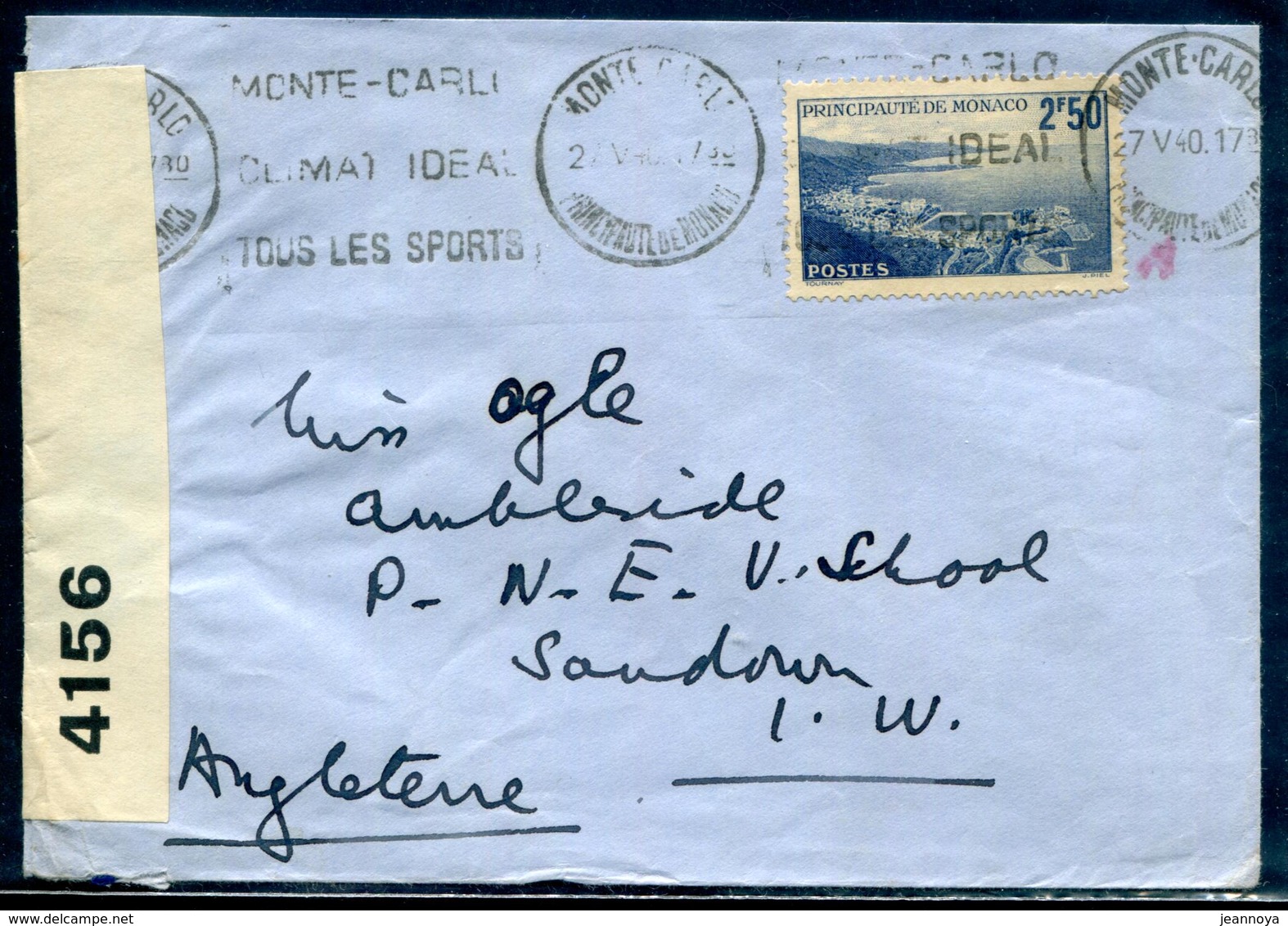 MONACO - N° 179A / LETTRE AVEC O.M. DU 27/5/1940 POUR L'ANGLETERRE AVEC CENSURE - TB - Lettres & Documents