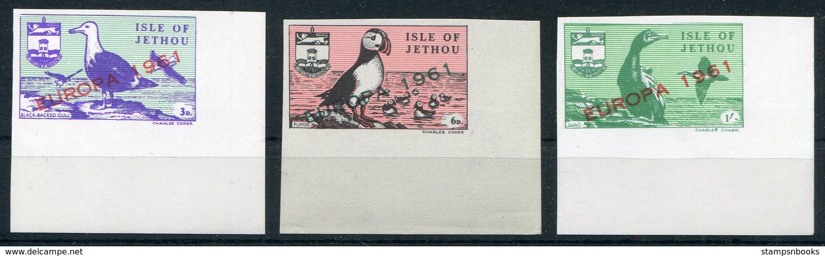 1961 Jethou Europa Birds, Imperf Corner Marginal Set. Unmounted Mint - Local Issues