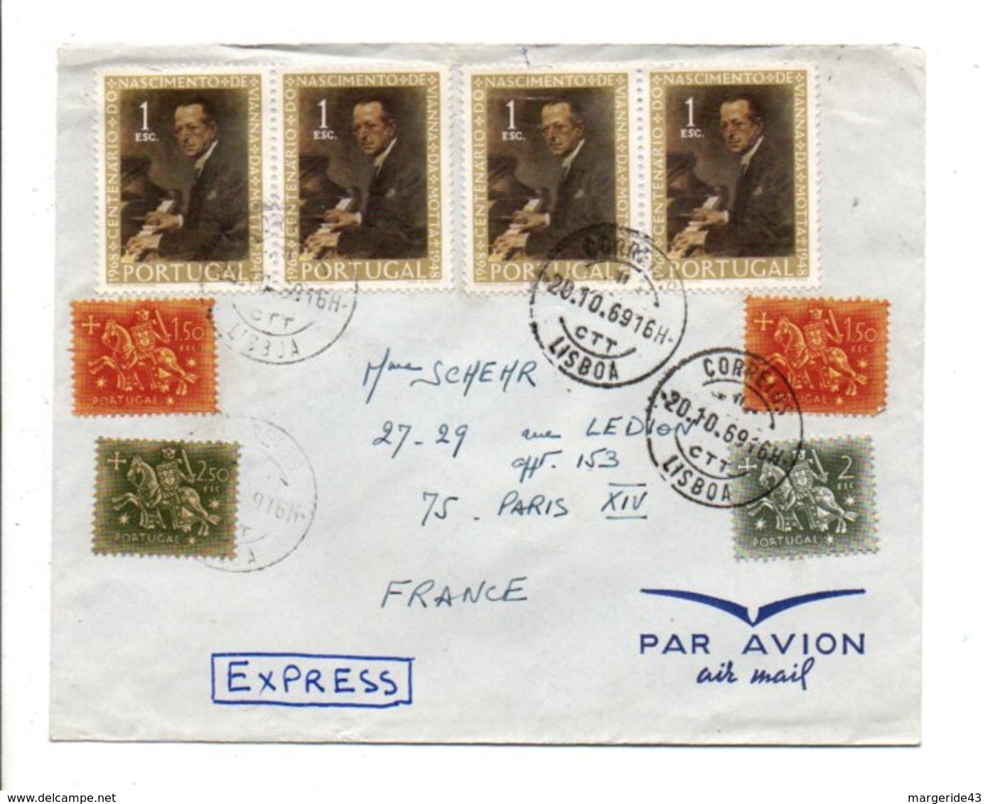 PORTUGAL LETTRE EXPRESS AVION DE LISBONNE POUR LA FRANCE 1969 - Lettres & Documents