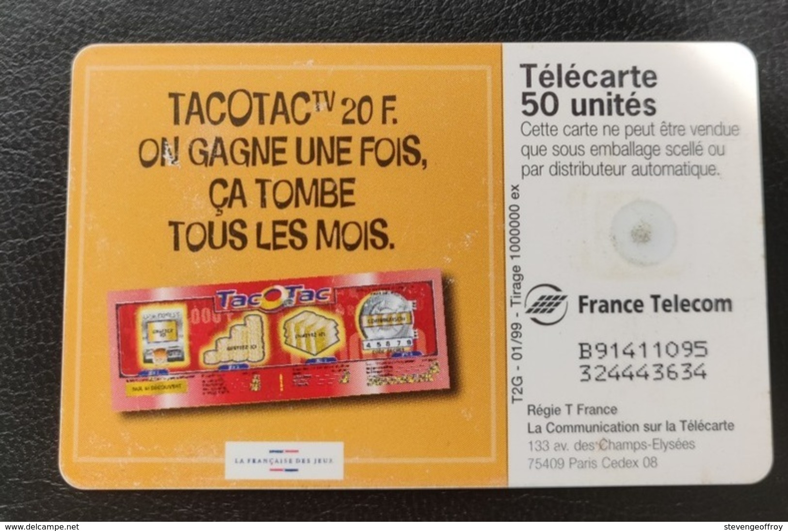 1999 - Telecarte France publique 1999 Tac O Tac - 10 000 F Par Mois Jeux  publicité FDJ