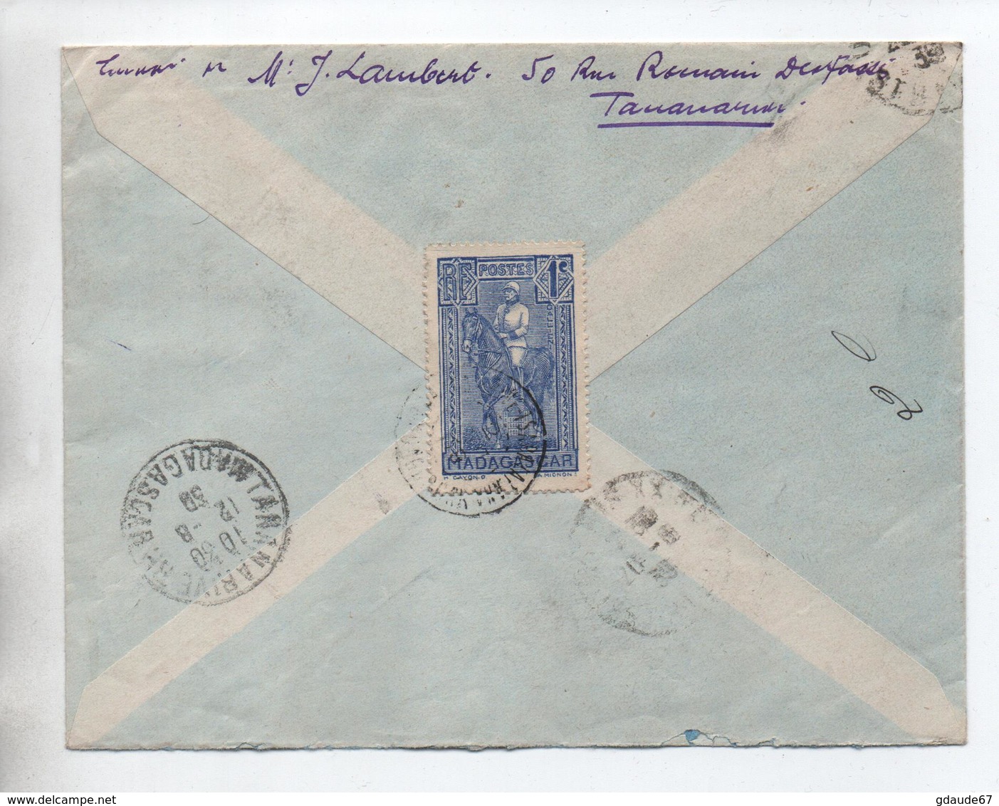 1939 - ENVELOPPE PAR AVION RECOMMANDEE De TANANARIVE TSARALALAN (MADAGASCAR) - Briefe U. Dokumente