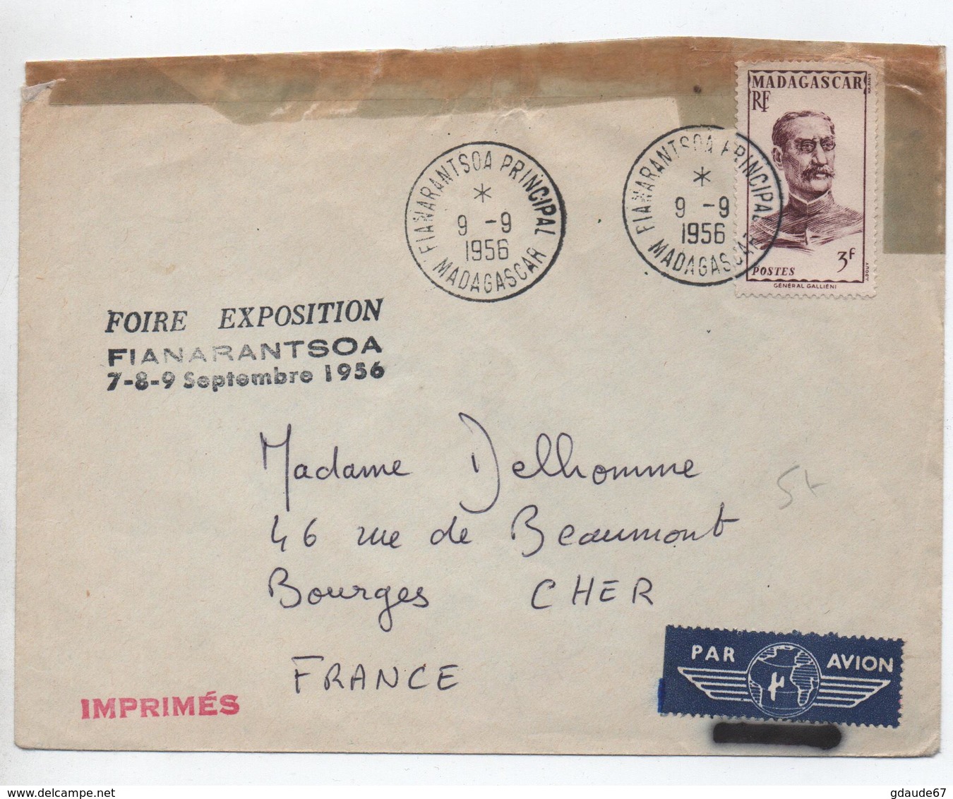 1956 - ENVELOPPE De FIANARANTSOA (MADAGASCAR) Avec CACHET "FOIRE EXPOSITION SEPTEMBRE 1956" - Covers & Documents