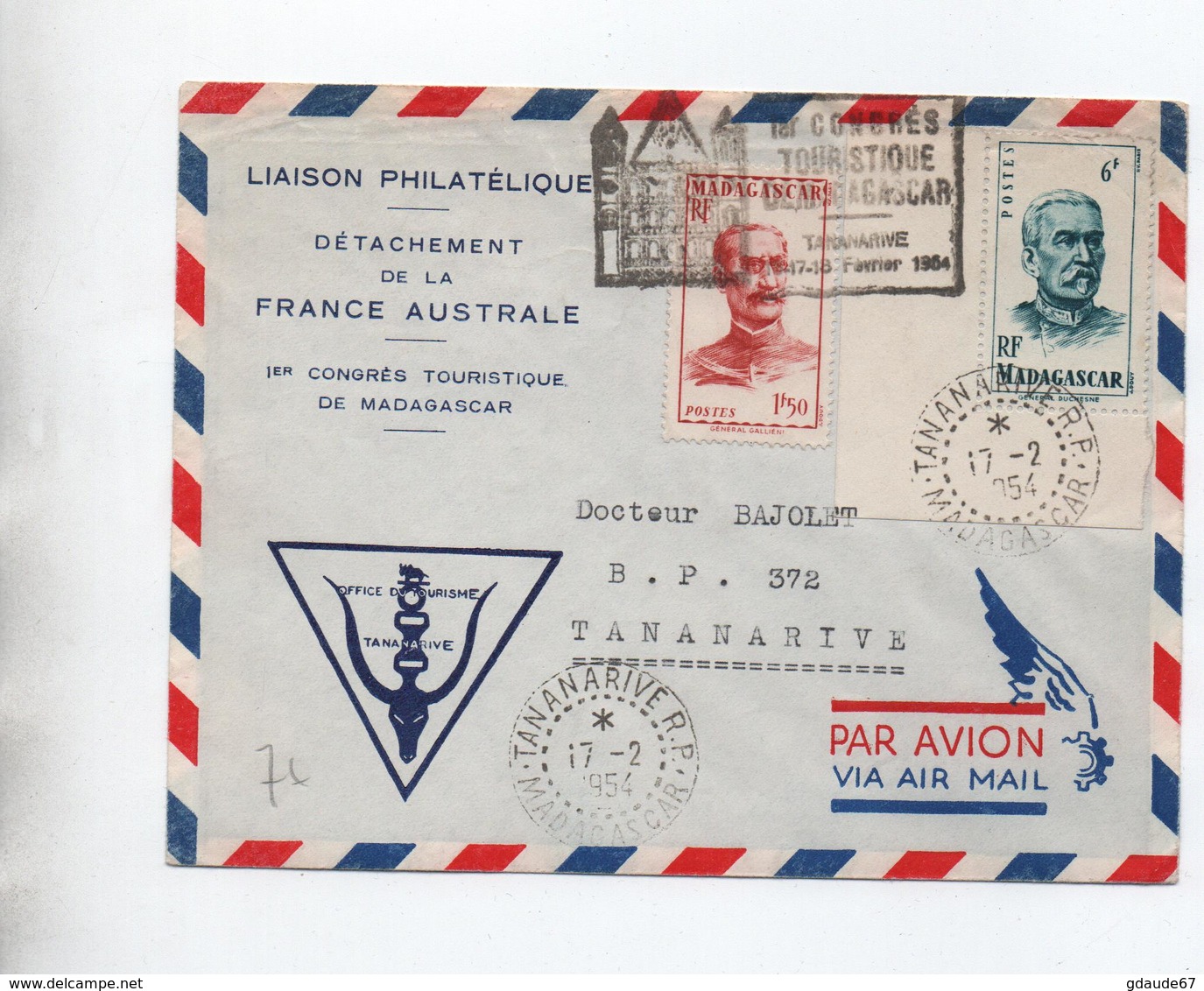 1954 - ENVELOPPE De TANANARIVE (MADAGASCAR) Avec BORD DE FEUILLE - Cartas & Documentos