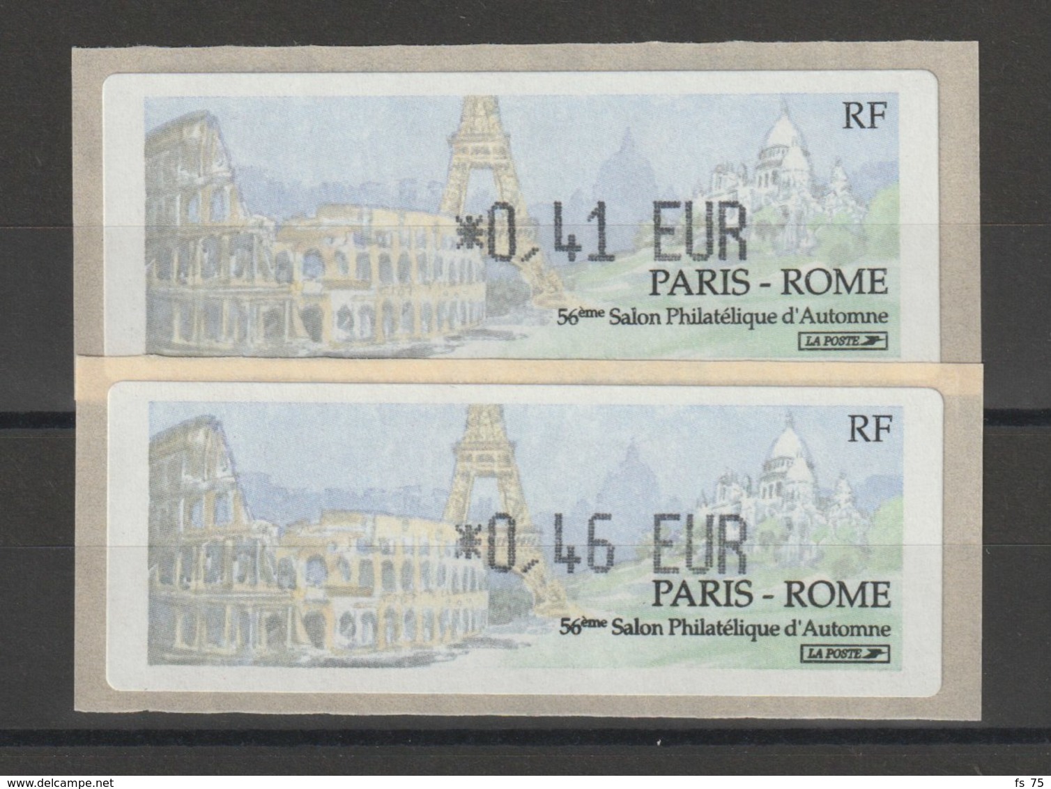 FRANCE - 2 VIGNETTES 0,41€ ET 0,46€ - PARIS - ROME - 56EME SALON PHILATELIQUE D'AUTOMNE - 2002 - 1999-2009 Viñetas De Franqueo Illustradas