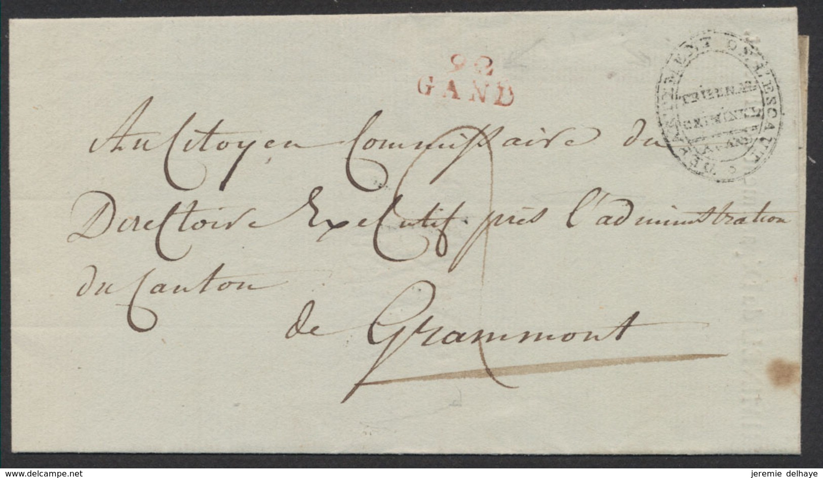 Précurseur - LAC "Tribunal Criminel" (Gand) Datée 2 Messidor (4e Année, 1796) + Obl Linéaire 92 GAND Vers Grammont - 1794-1814 (Période Française)