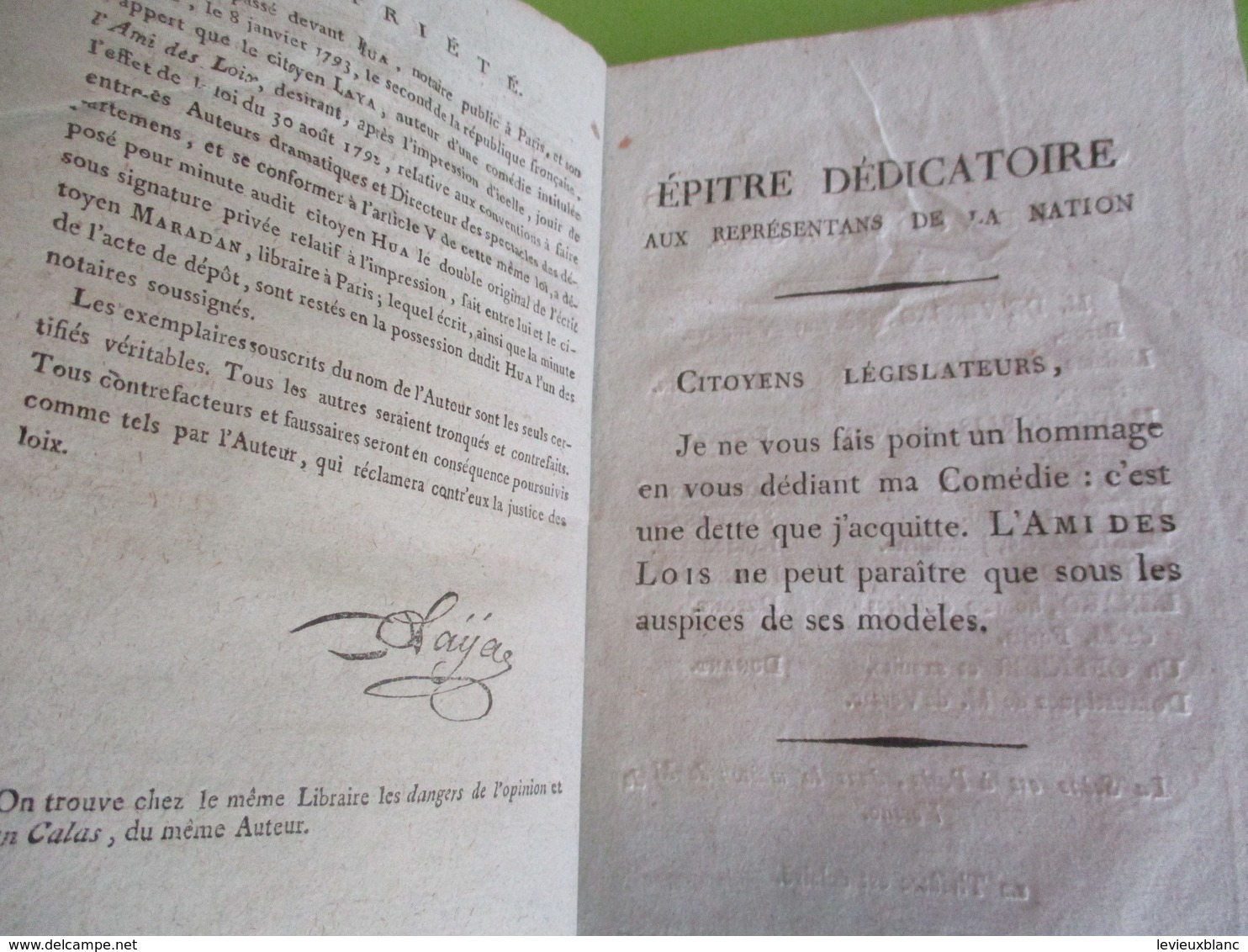 Fascicule Théâtre/L'Ami Des Lois/ Comédie En Cinq  Actes En Vers/ Citoyen LAYA/1793     FAT22 - 1701-1800