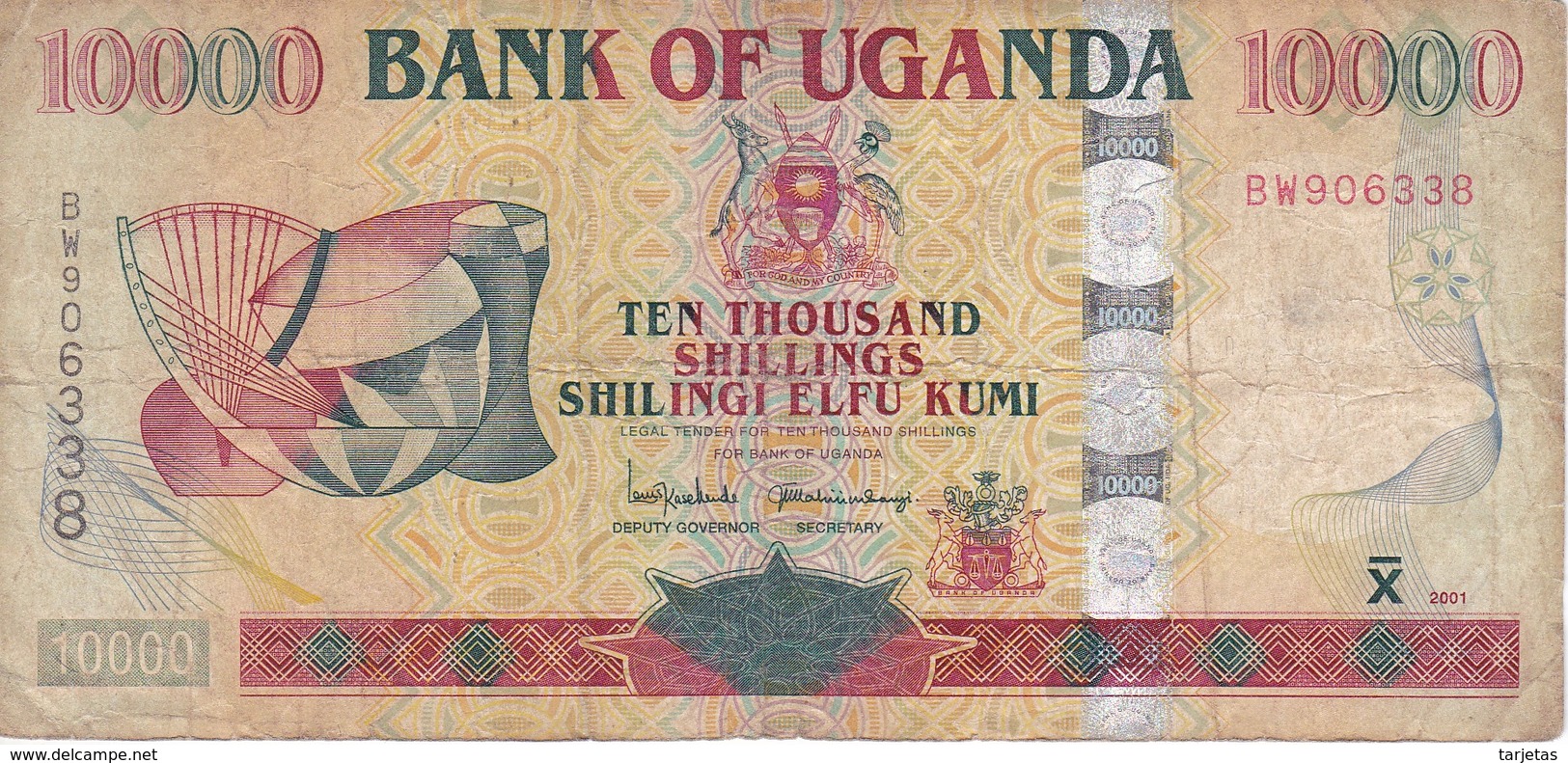 BILLETE DE UGANDA DE 10000 SHILLINGS DEL AÑO 2001 (ANTILOPE-DEER) (BANKNOTE) - Uganda