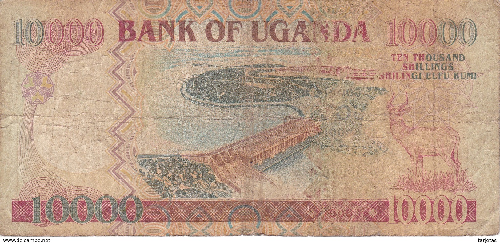 BILLETE DE UGANDA DE 10000 SHILLINGS DEL AÑO 2001 (ANTILOPE-DEER) (BANKNOTE) - Uganda