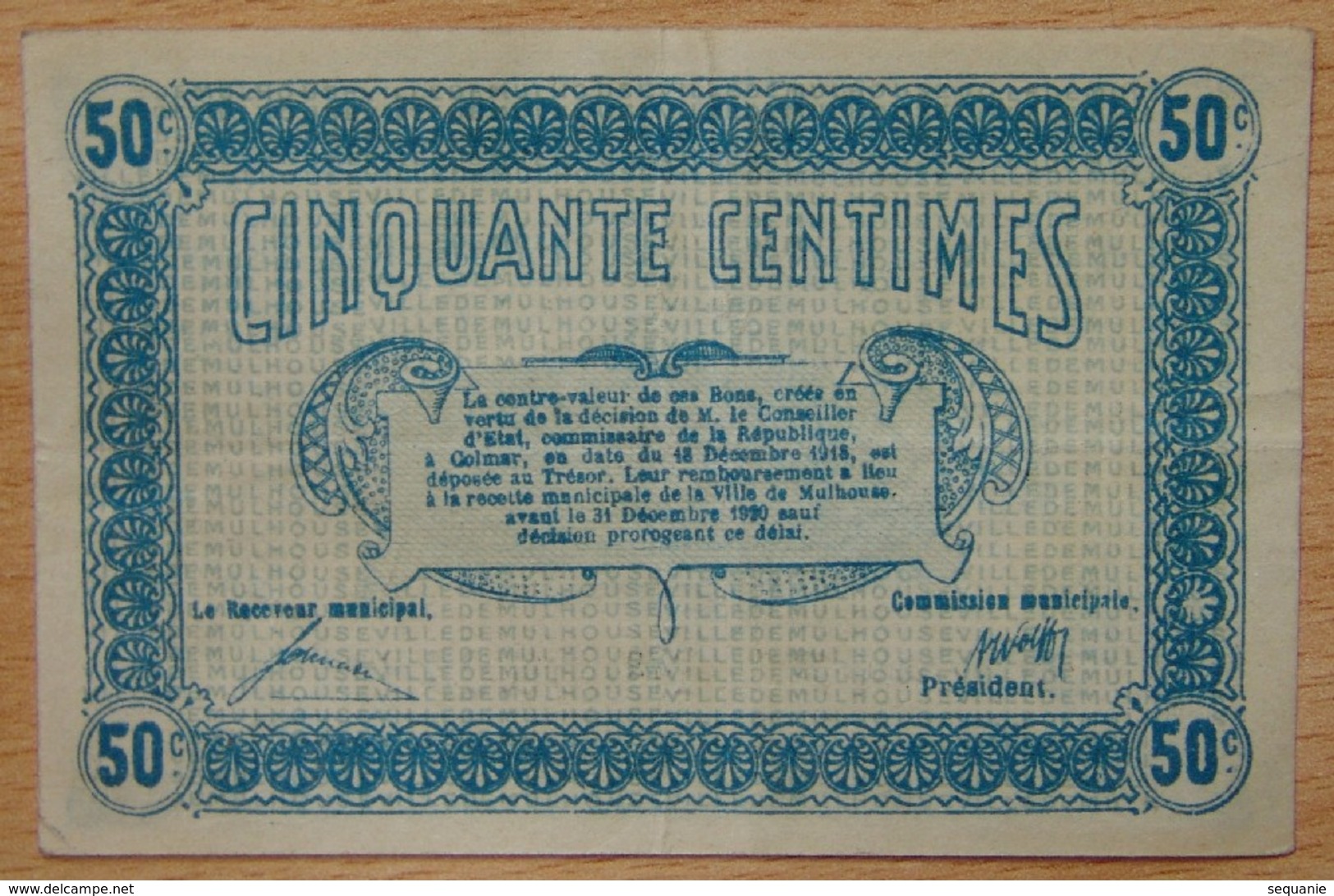 Mulhouse ( 68) 50 Centimes Chambre De Commerce 18 Décembre 1918 Série B - Chambre De Commerce