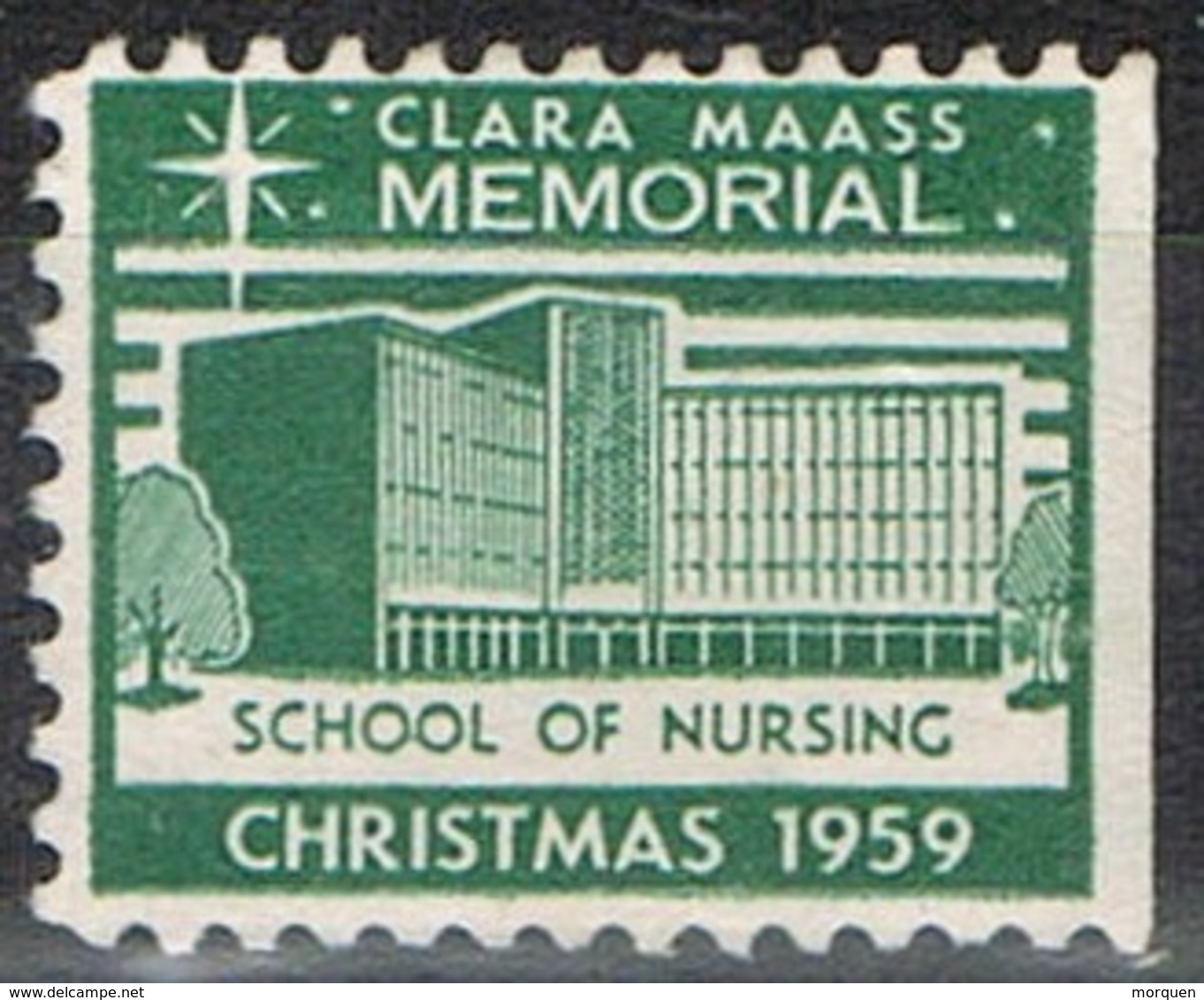 Viñeta, Label, Vignette USA , Christmas 1959  MEMORIAL CLARA MASS, School Of Nursing ** - Otros & Sin Clasificación