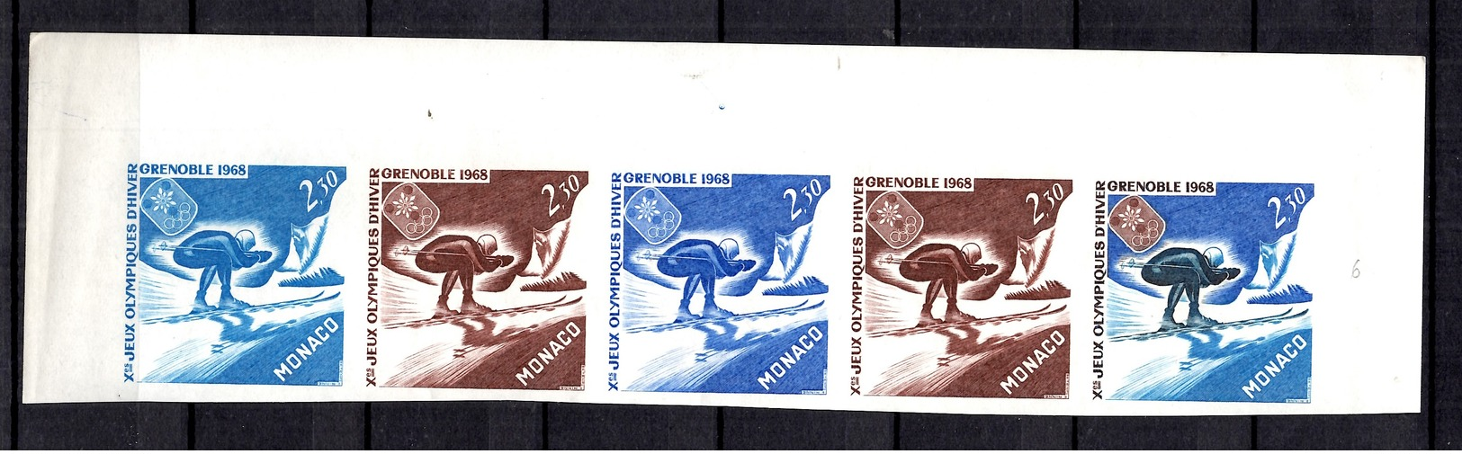 Monaco YT N° 733 Essais De Couleurs Non Dentelés En Bande De Cinq Neufs ** MNH. TB. A Saisir! - Neufs