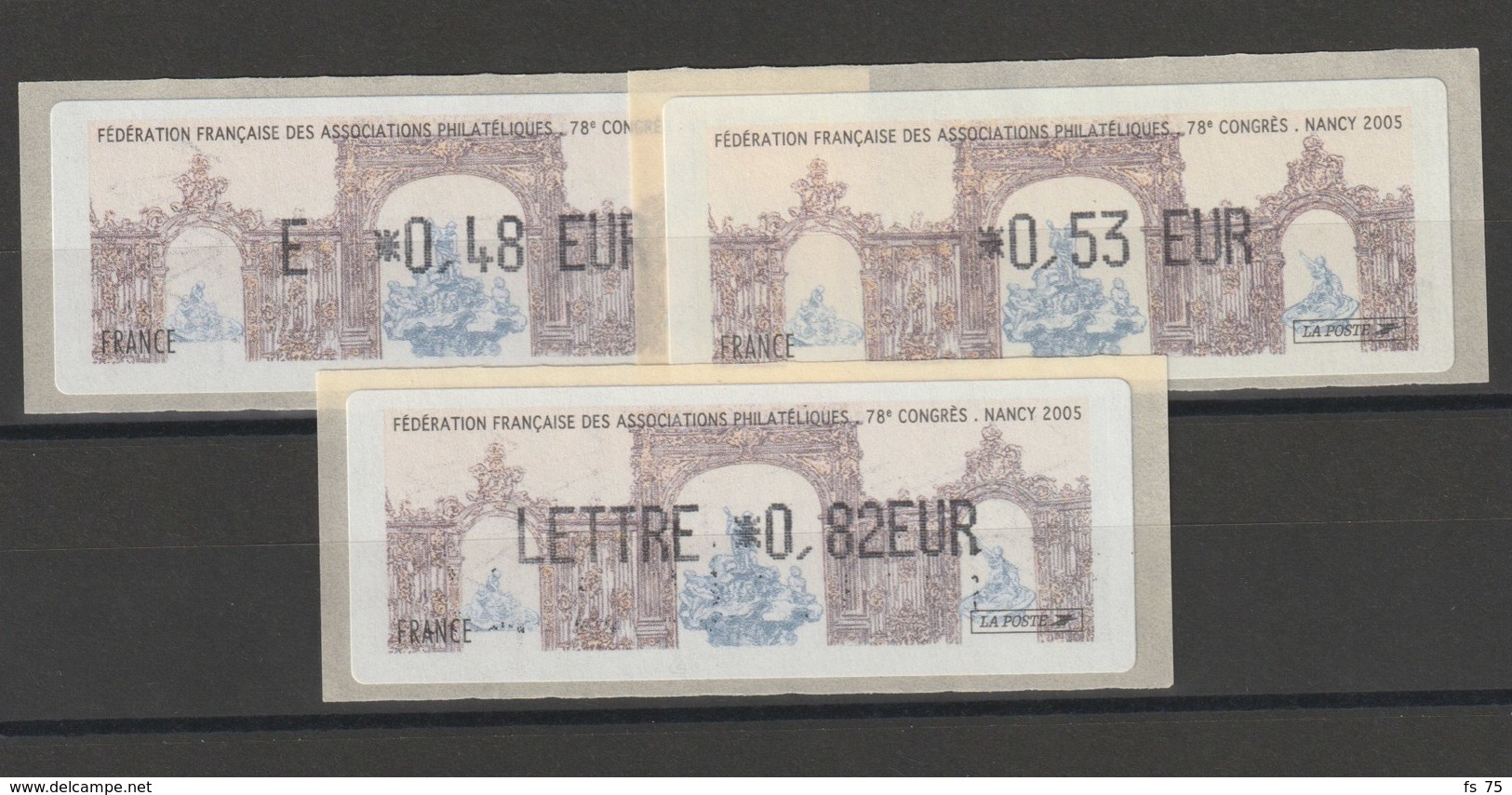 FRANCE - 3 VIGNETTES 0,48€, 0,53 €  ET 0,82€ - FEDERATION FRANÇAISE DES ASSOCIATIONS PHILATELIQUES CONGRES NANCY 2005 - 1999-2009 Illustrated Franking Labels