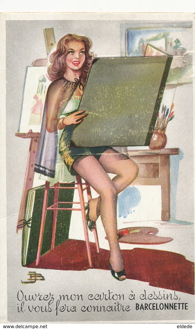 Sexy Pin Up Barcelonnette Carte Systeme Depliant 10 Vues Carton A Dessin - Pin-Ups