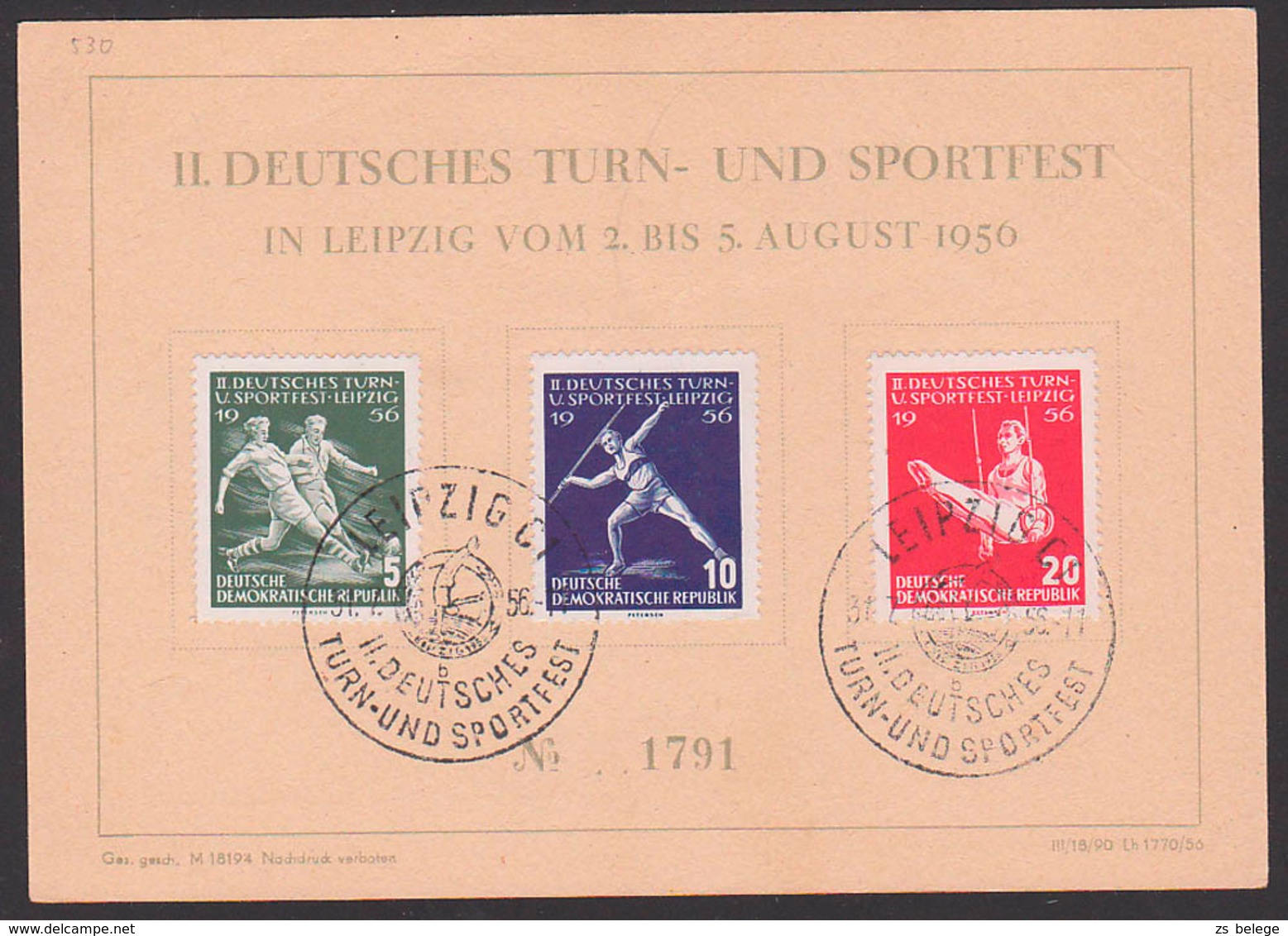 MC Leipzig II. Deutsches Turn- Und Sportfest, Offizille Karte SoSt. 31.7.56, Fußball, Turnen, Reck, Num. Karte - Maximumkaarten