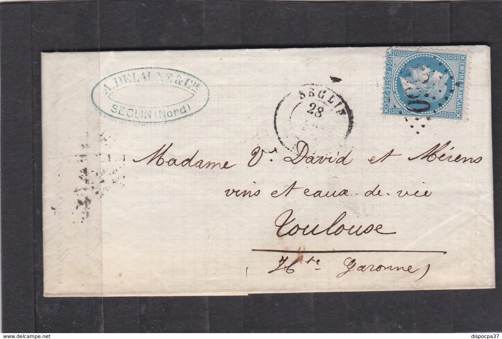 SECLIN ( NORD ) LAC + NAPOLEON   N°29B  Pour  TOULOUSE  -  28 DEC 1868 - REF 13712 - 1877-1920: Semi Modern Period