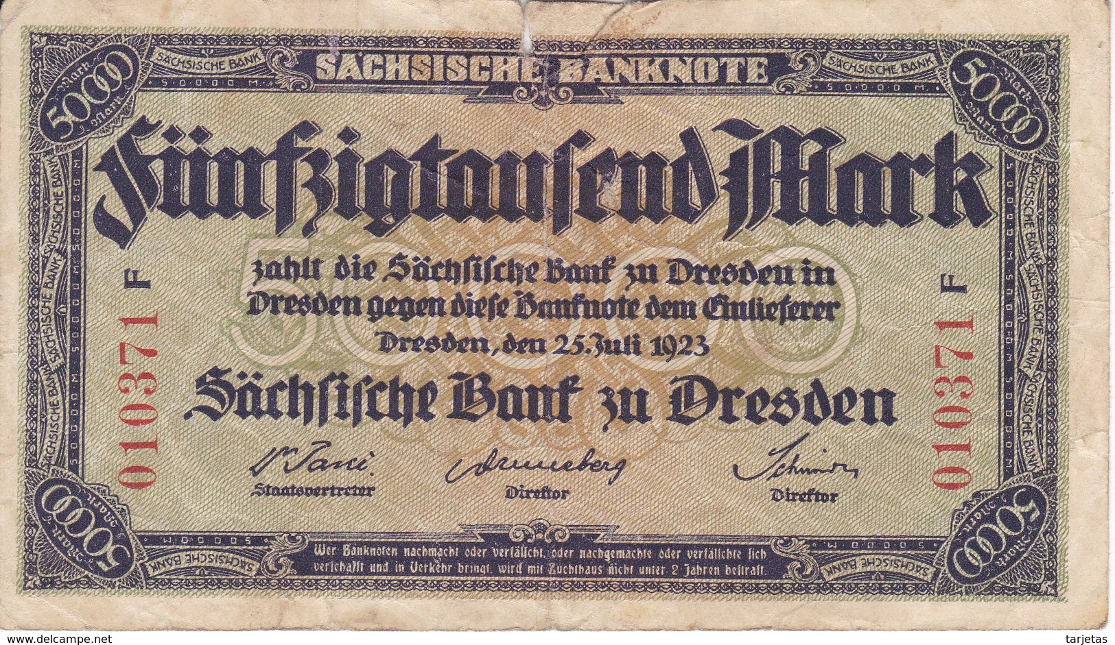 BILLETE DE ALEMANIA DE 50000 MARK DEL AÑO 1923 (BANKNOTE) - Zwischenscheine - Schatzanweisungen