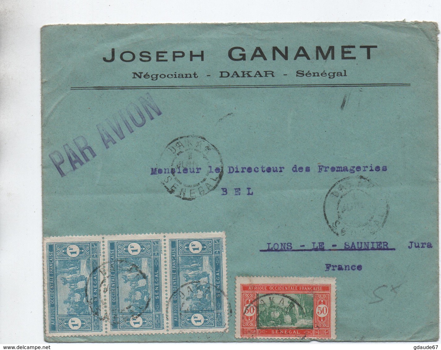 ENVELOPPE COMMERCIALE De DAKAR (SENEGAL) Pour LONS LE SAUNIER (JURA) - Lettres & Documents